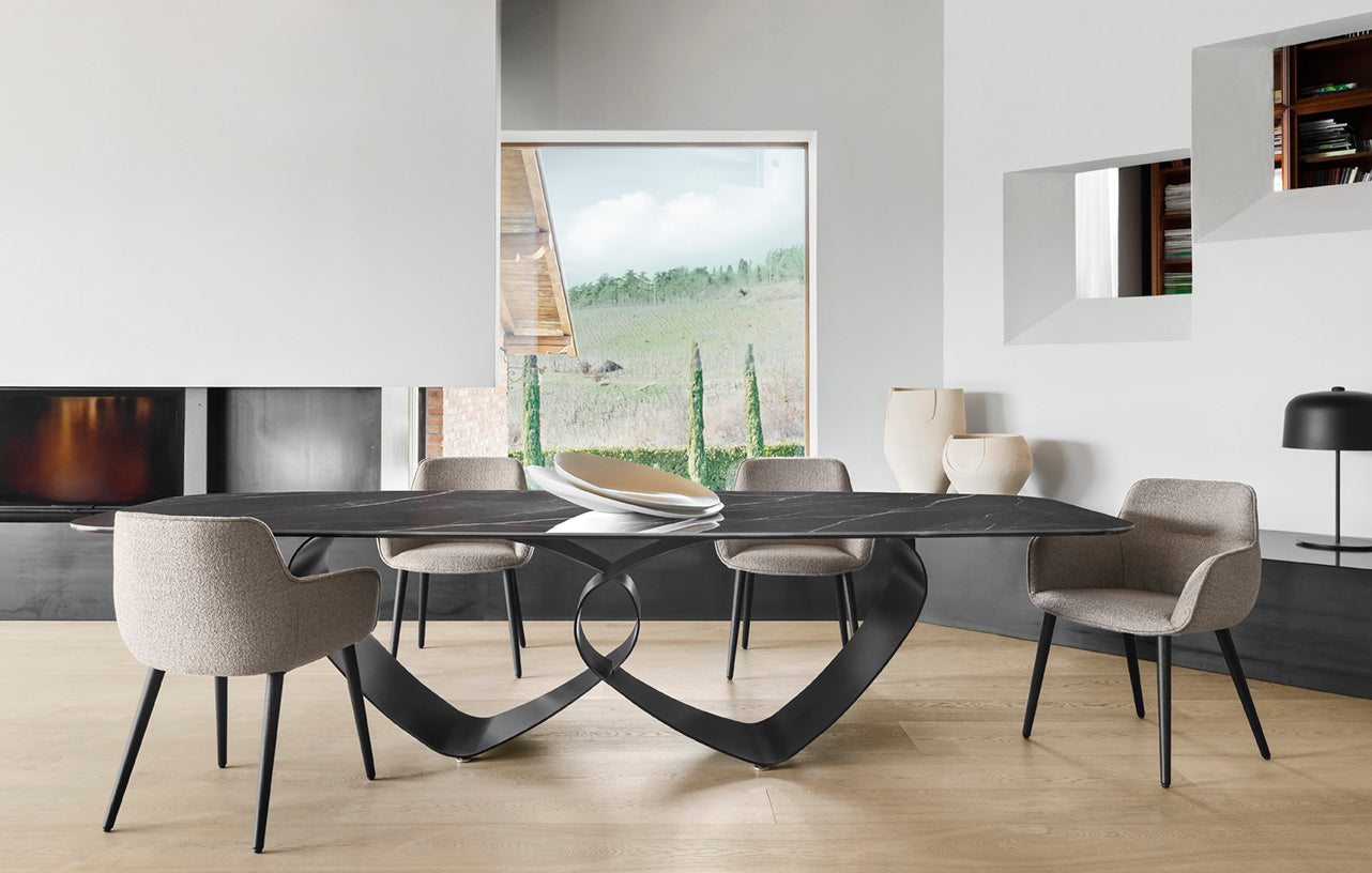Upholstered COCOON chair with walnut base