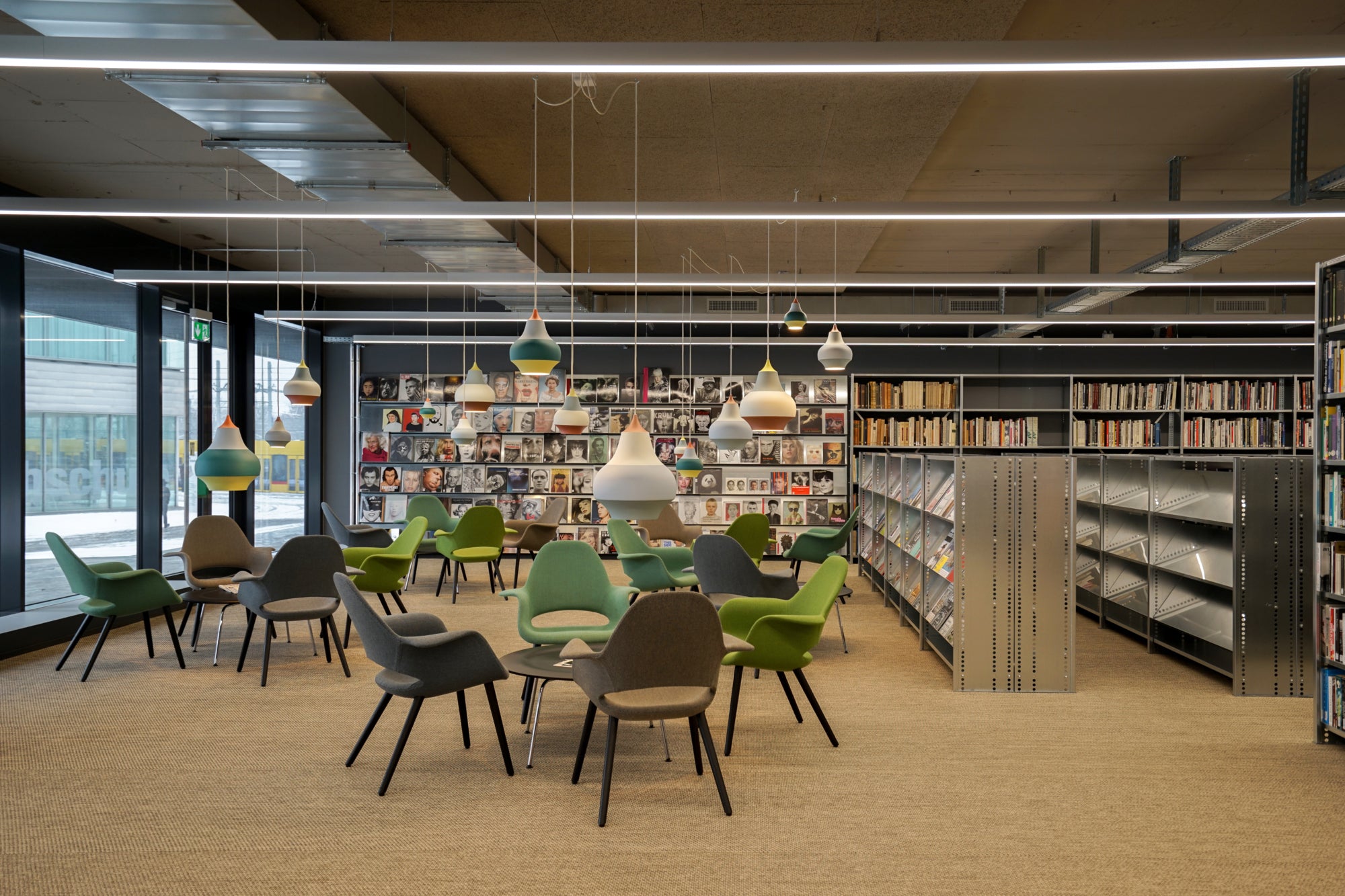 Pendant lamp CIRQUE copper-white-blue with yellow tip