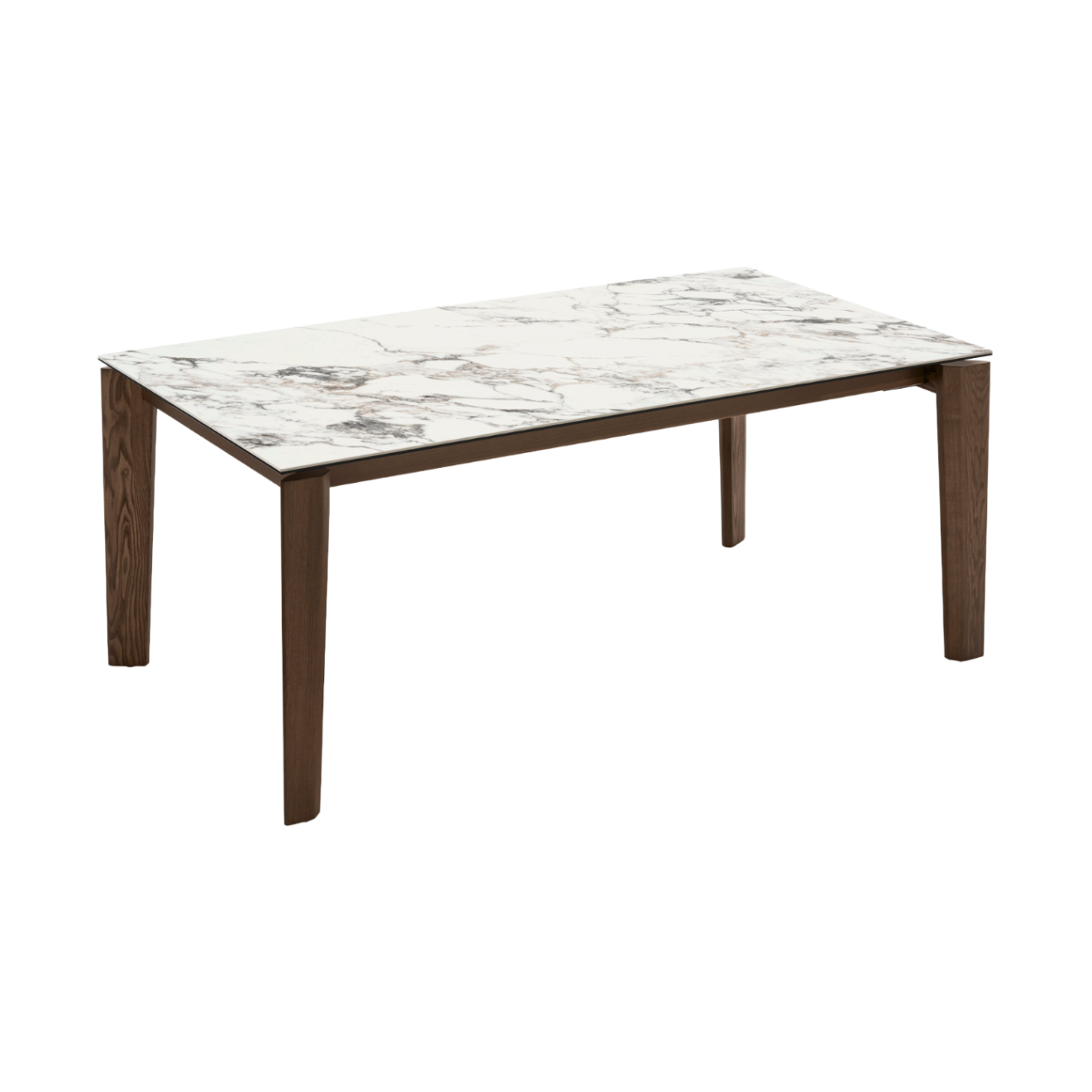 Extendable table DOGMA with a white top and dark wooden base