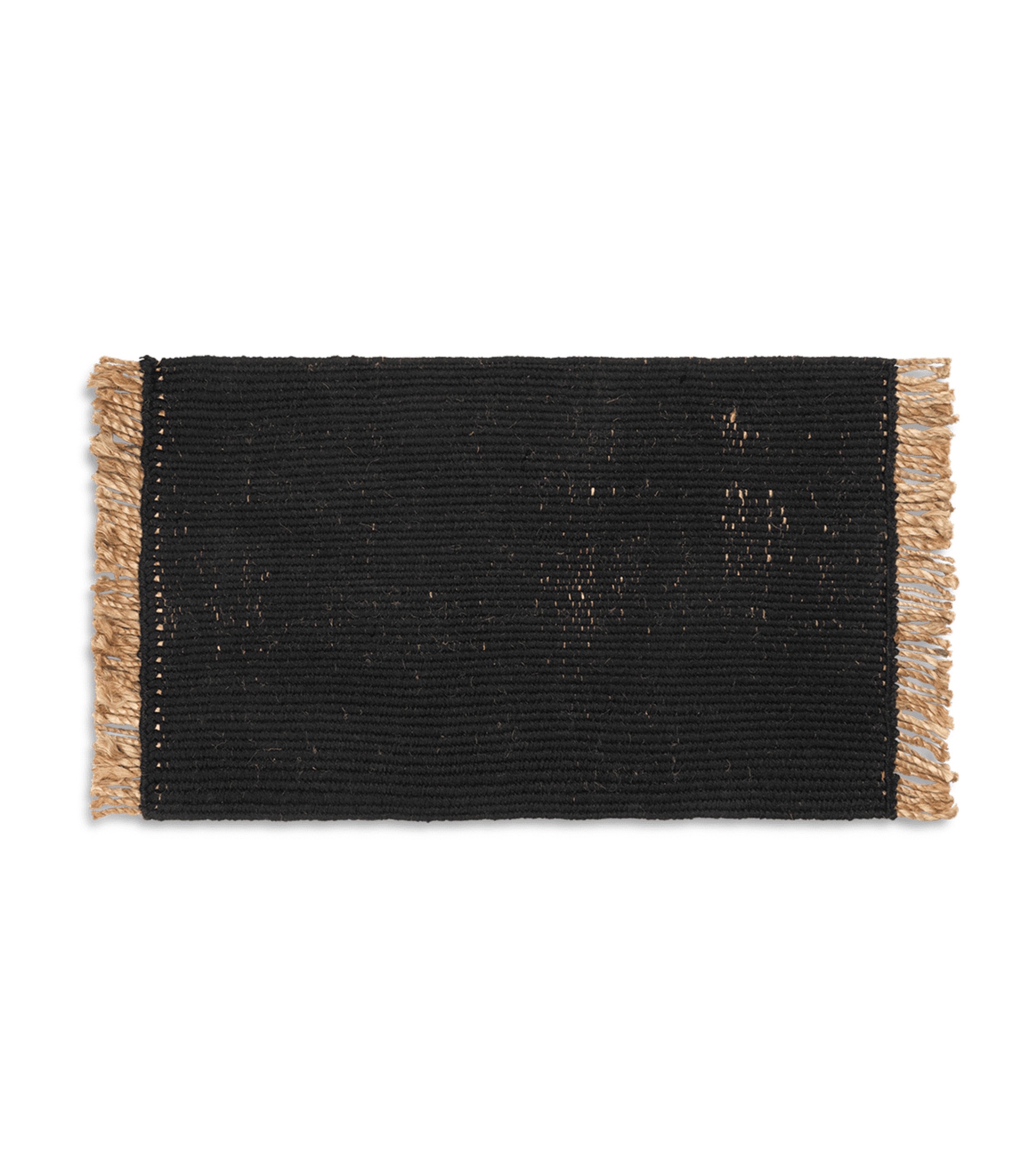 BLOCK MAT Teppich schwarz mit beigen Fransen
