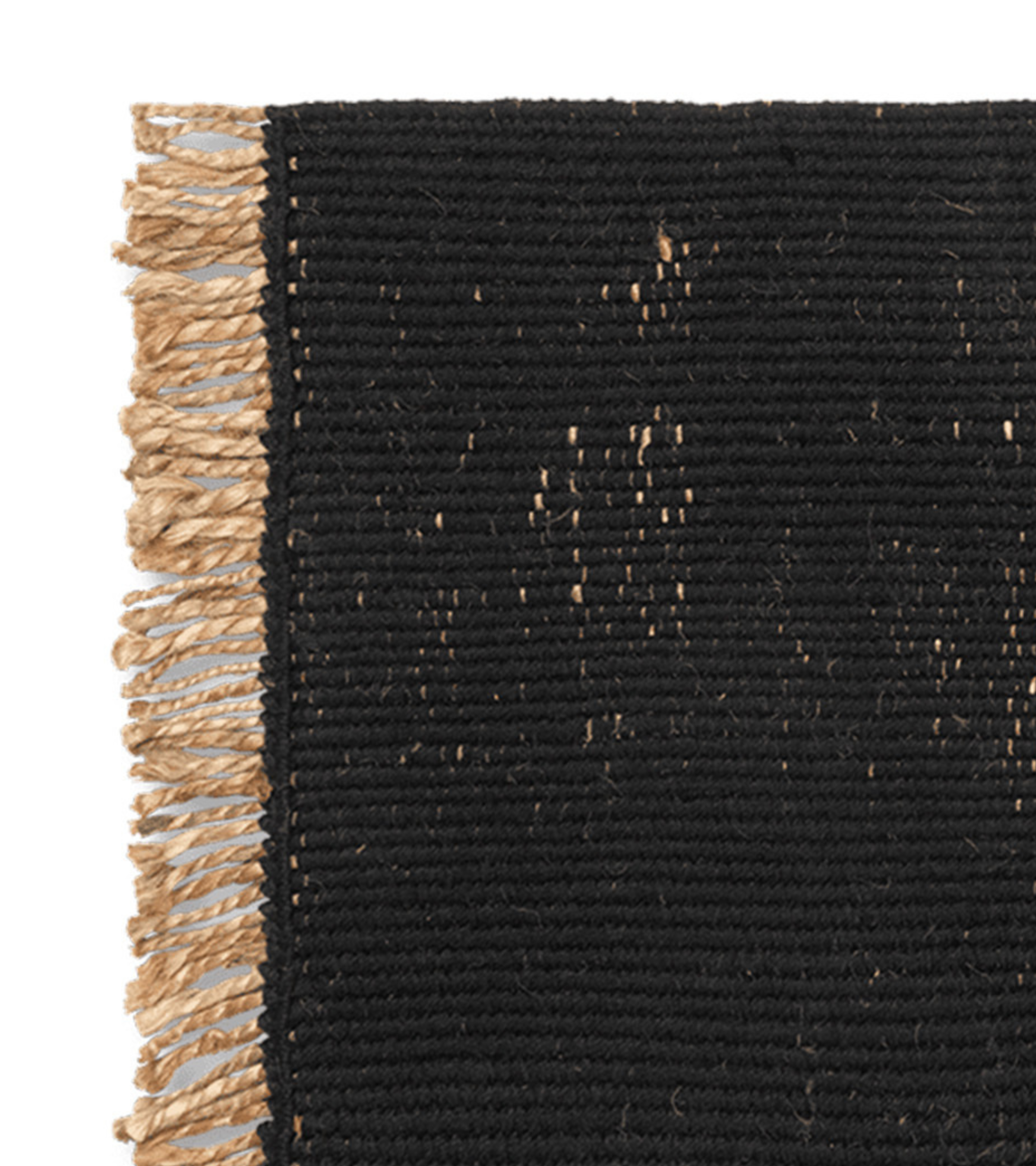 BLOCK MAT Teppich schwarz mit beigen Fransen
