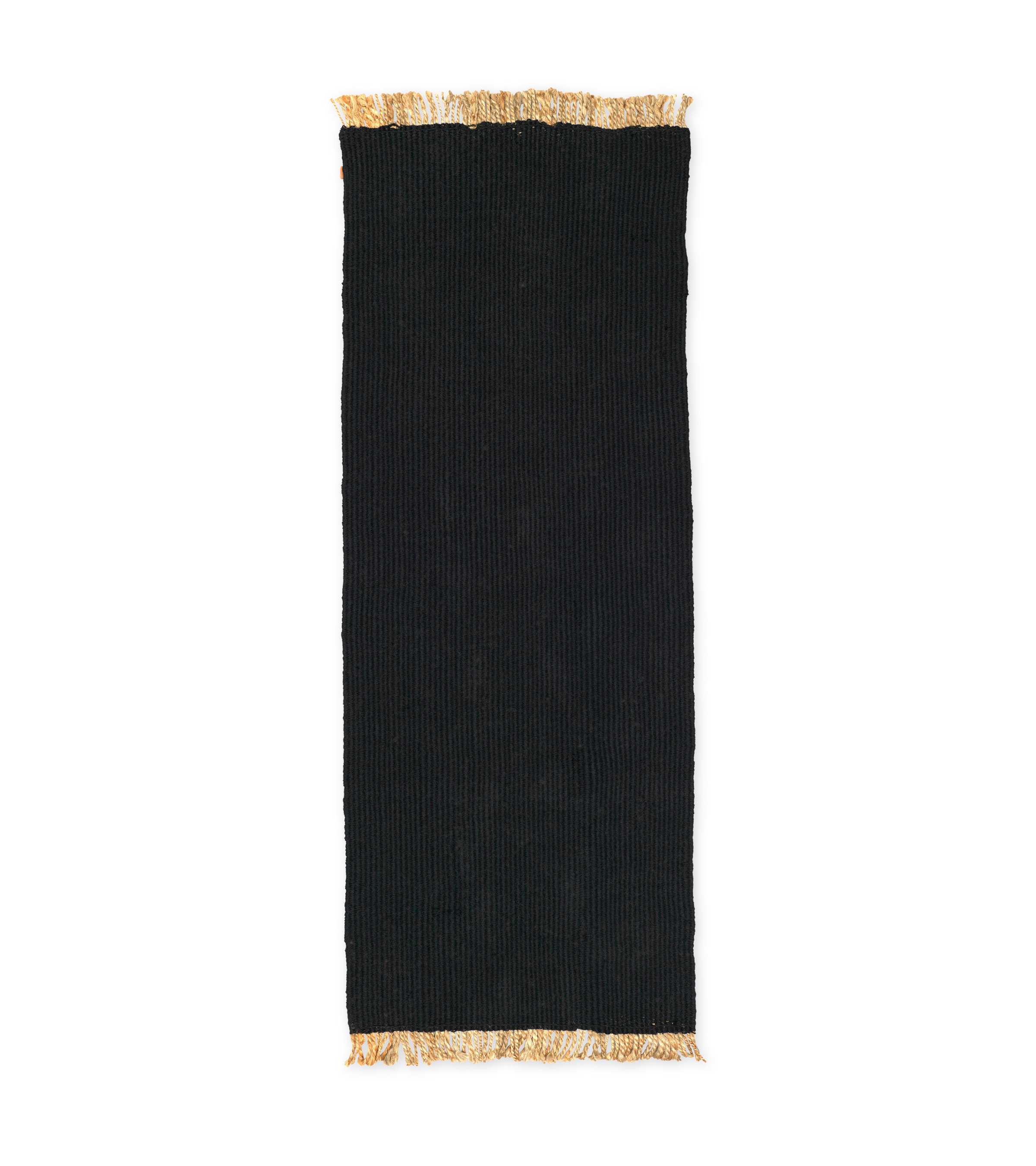 BLOCK RUNNER Teppich schwarz mit beigen Fransen
