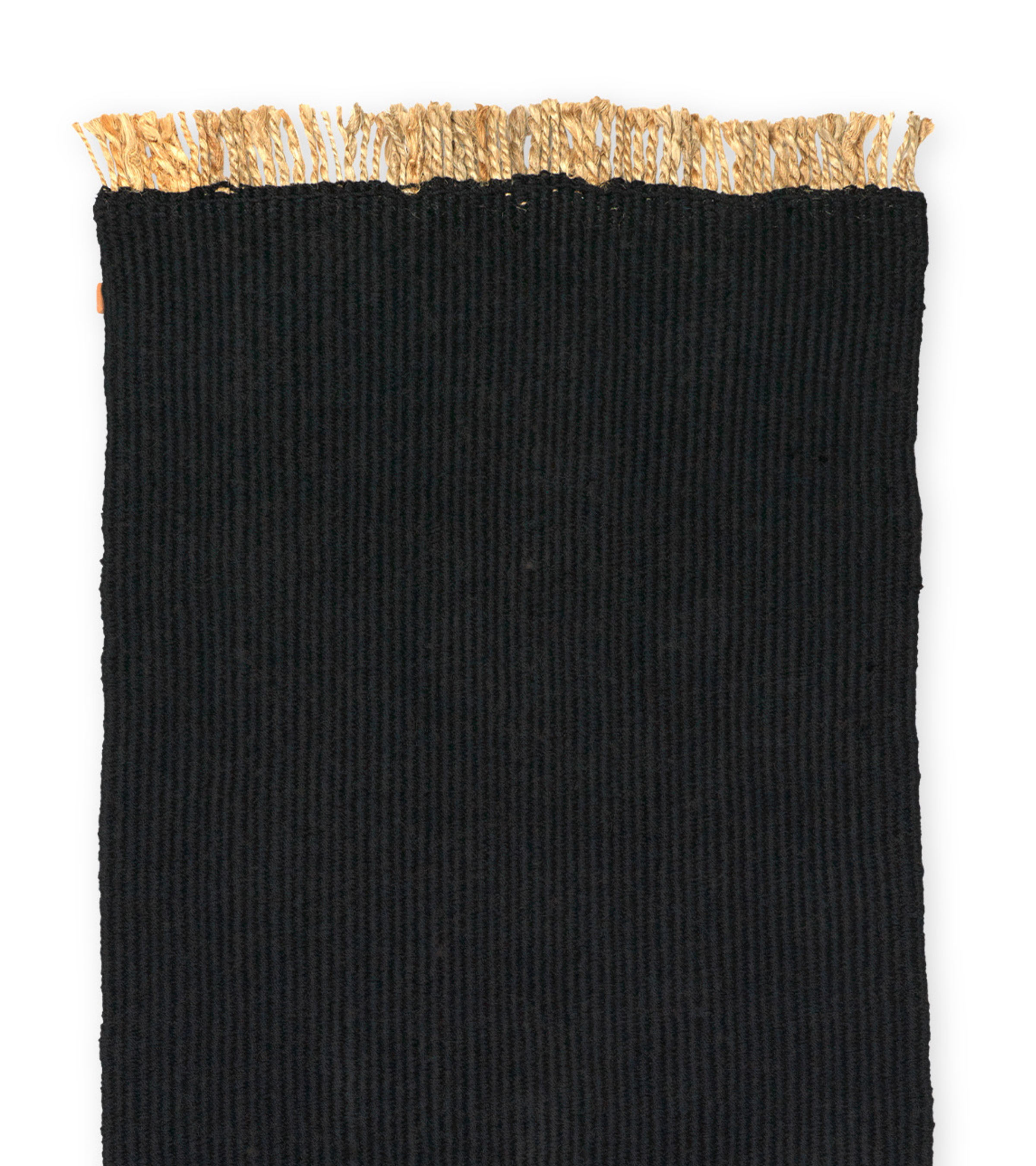 BLOCK RUNNER Teppich schwarz mit beigen Fransen