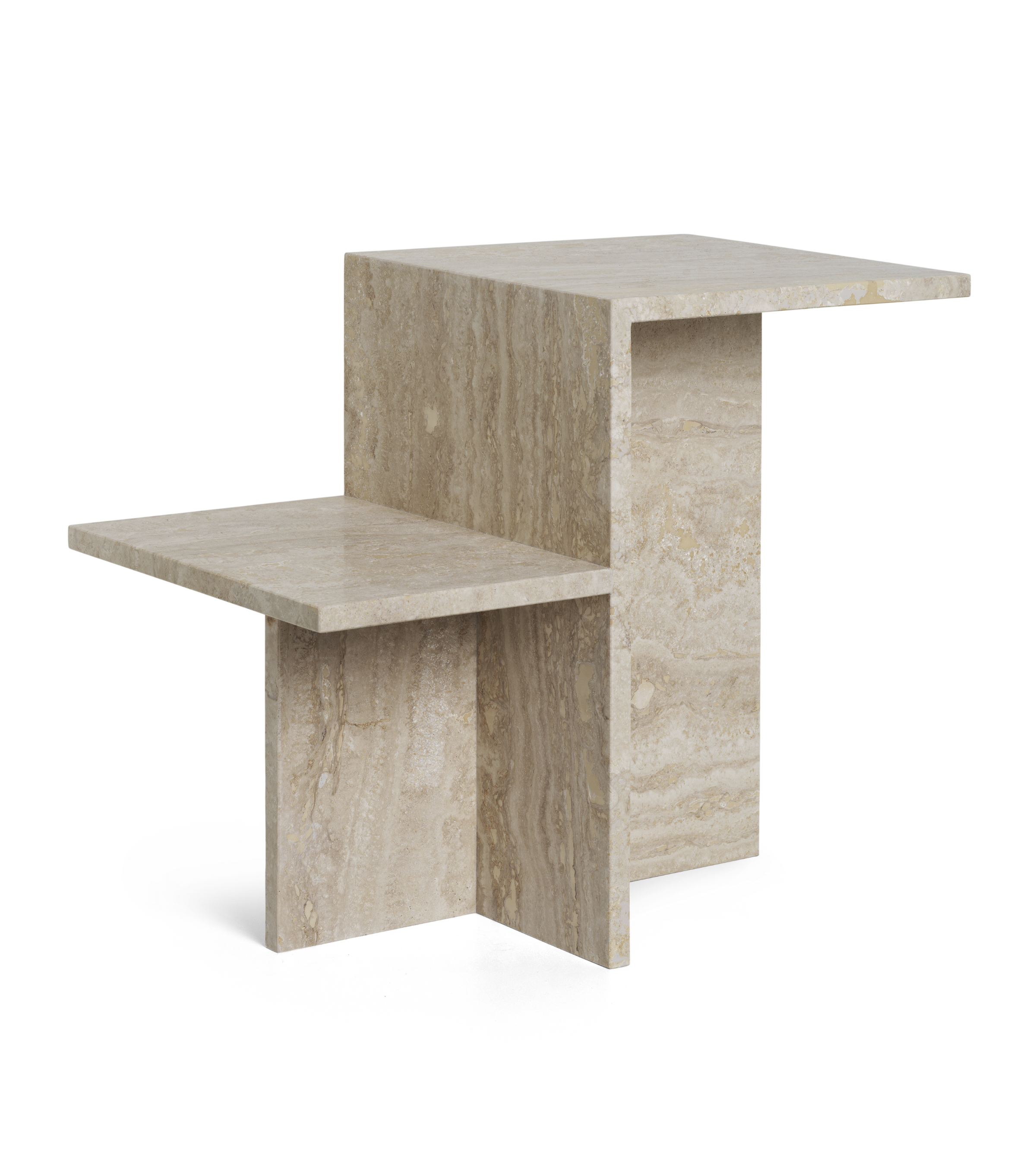 DISTINCT side table in sandy travertine