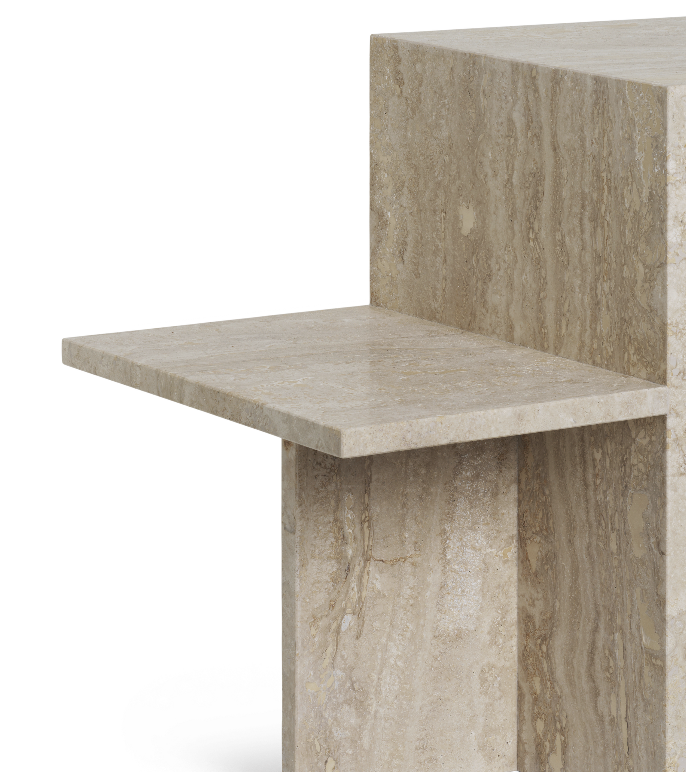 DISTINCT side table in sandy travertine