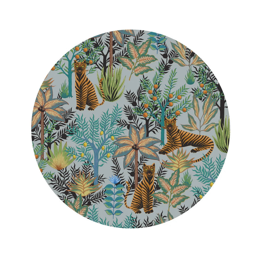 Circle-shaped Mural DOTS - GOLD TIGERS light blue