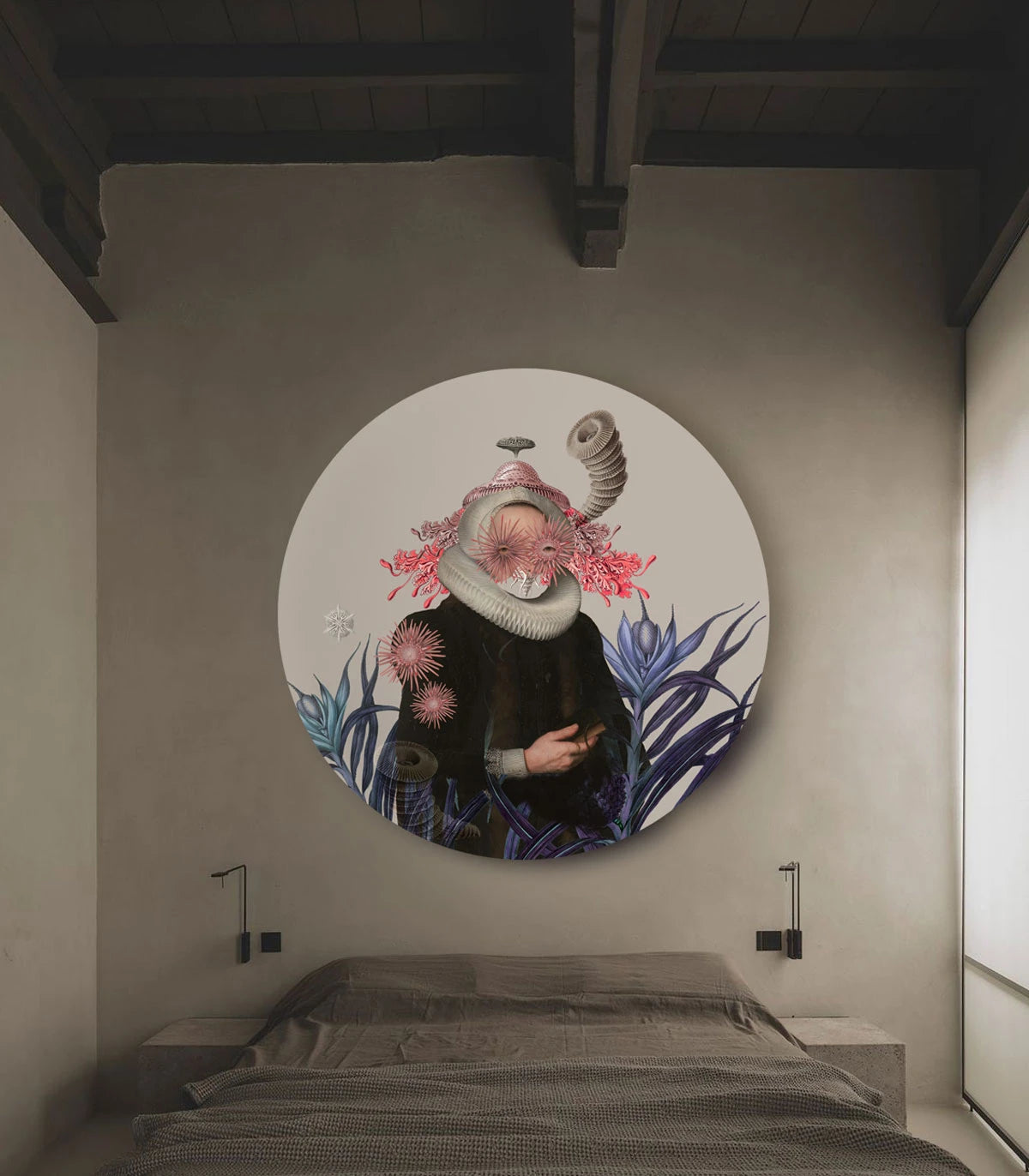 Circle-shaped mural DOTS - LADY MEDUSA beige