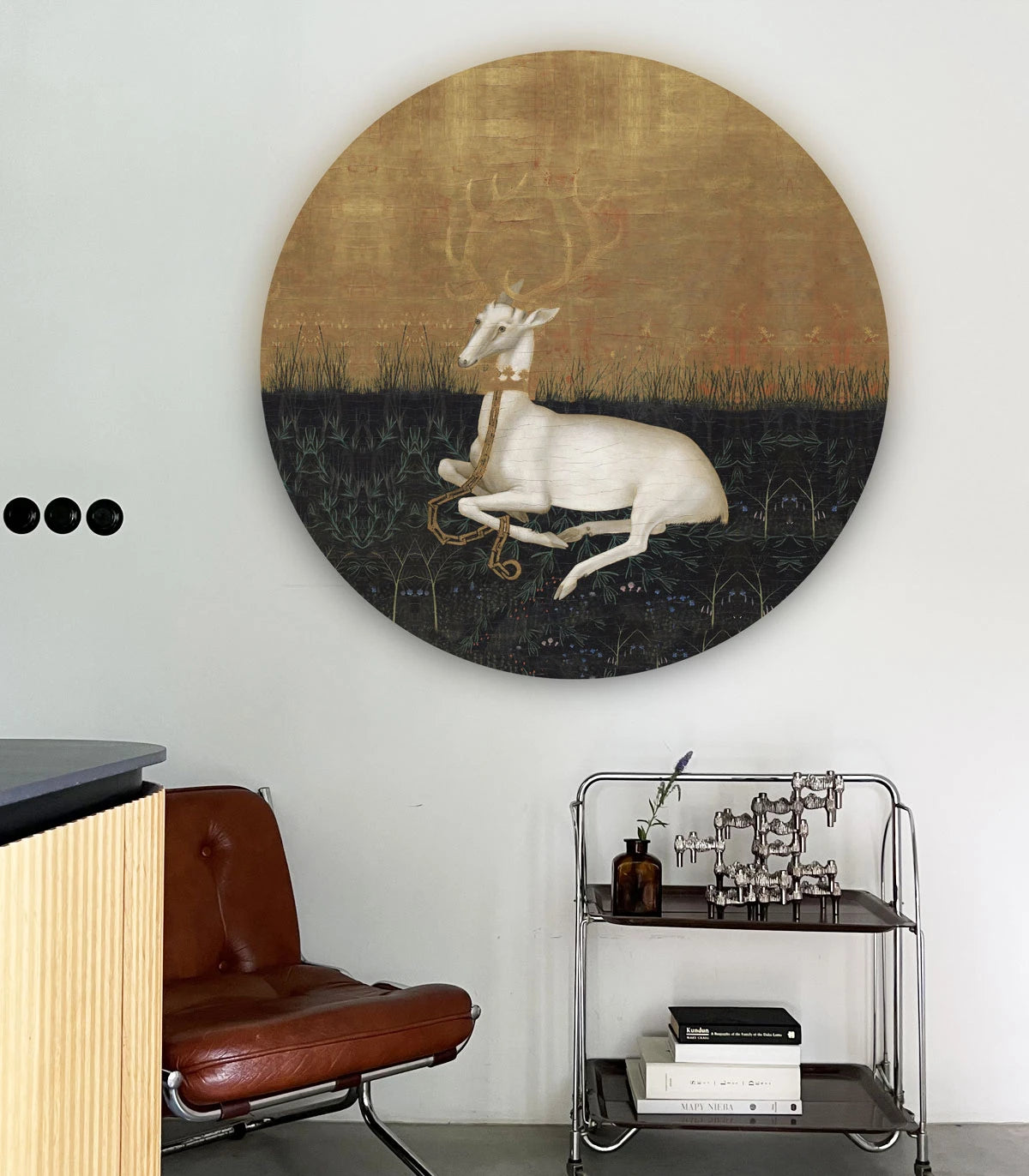 Wandbild in Kreisform DOTS - MAJESTIC REST gold mit grün