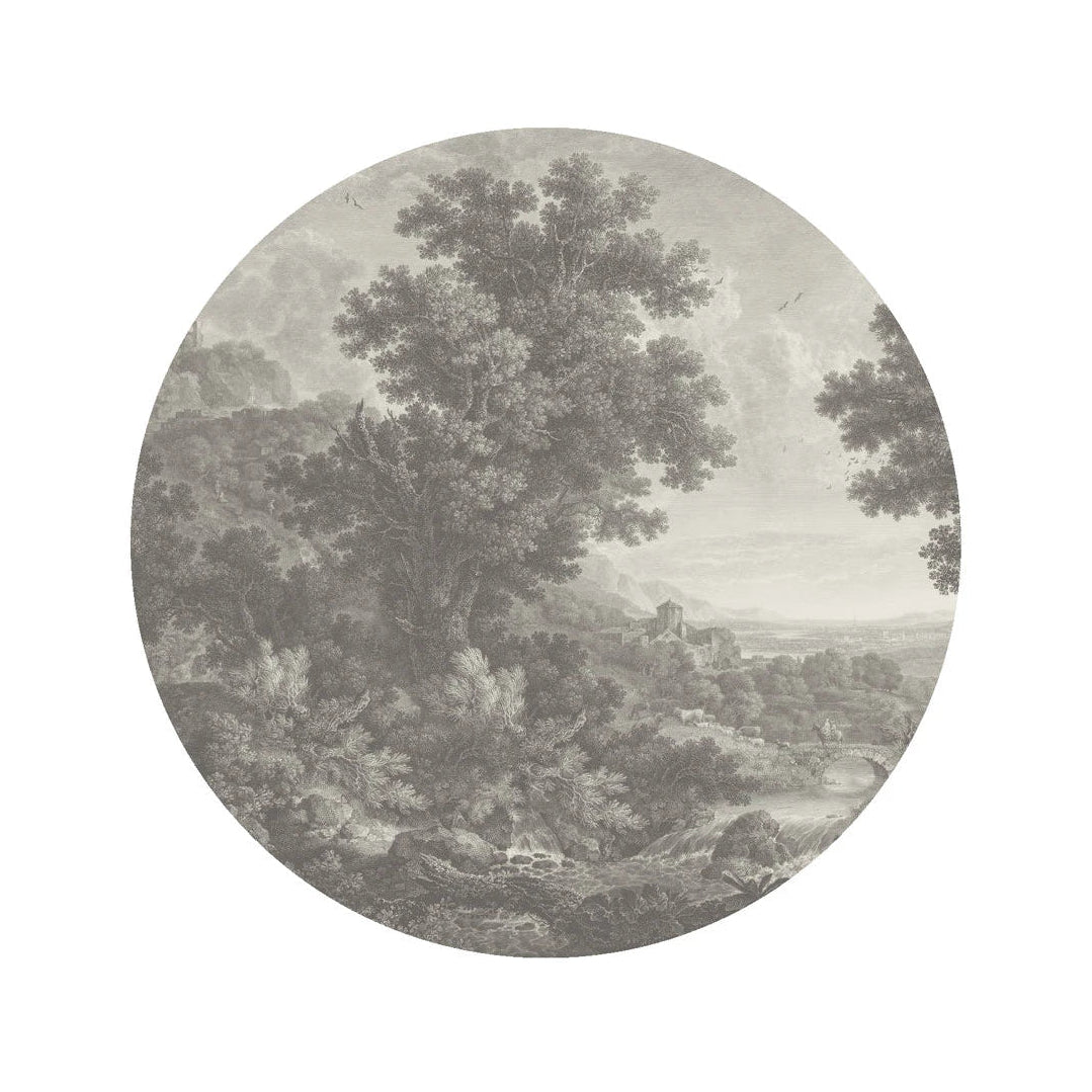 Circular Mural DOTS - PICTURESQUE VALLEY OF SERENITY gray