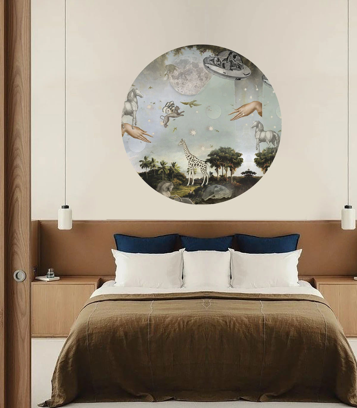 Wandbild in Kreisform DOTS - STARDUST SAFARI dunkelgrün mit Blau