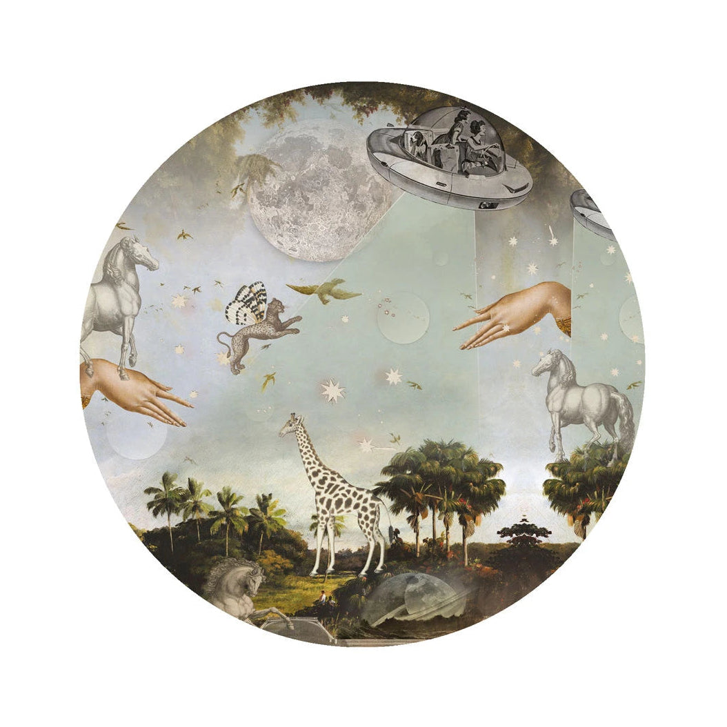 Wandbild in Kreisform DOTS - STARDUST SAFARI dunkelgrün mit Blau