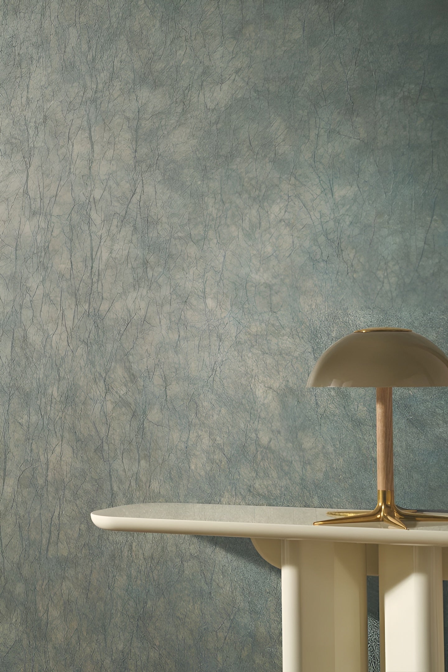 Textured metallic fabric wallpaper with pleats OXEA - CÉLADON PLATINE platinum green