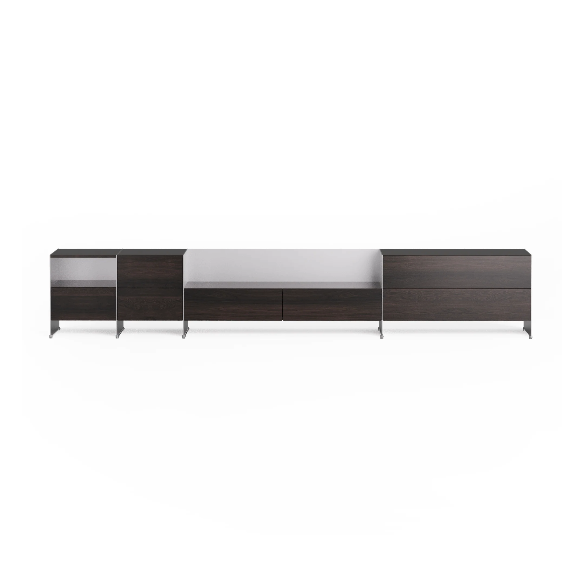Modular Cabinet ALOOX 4 in Ebony Oak Wood with Aluminum Finish