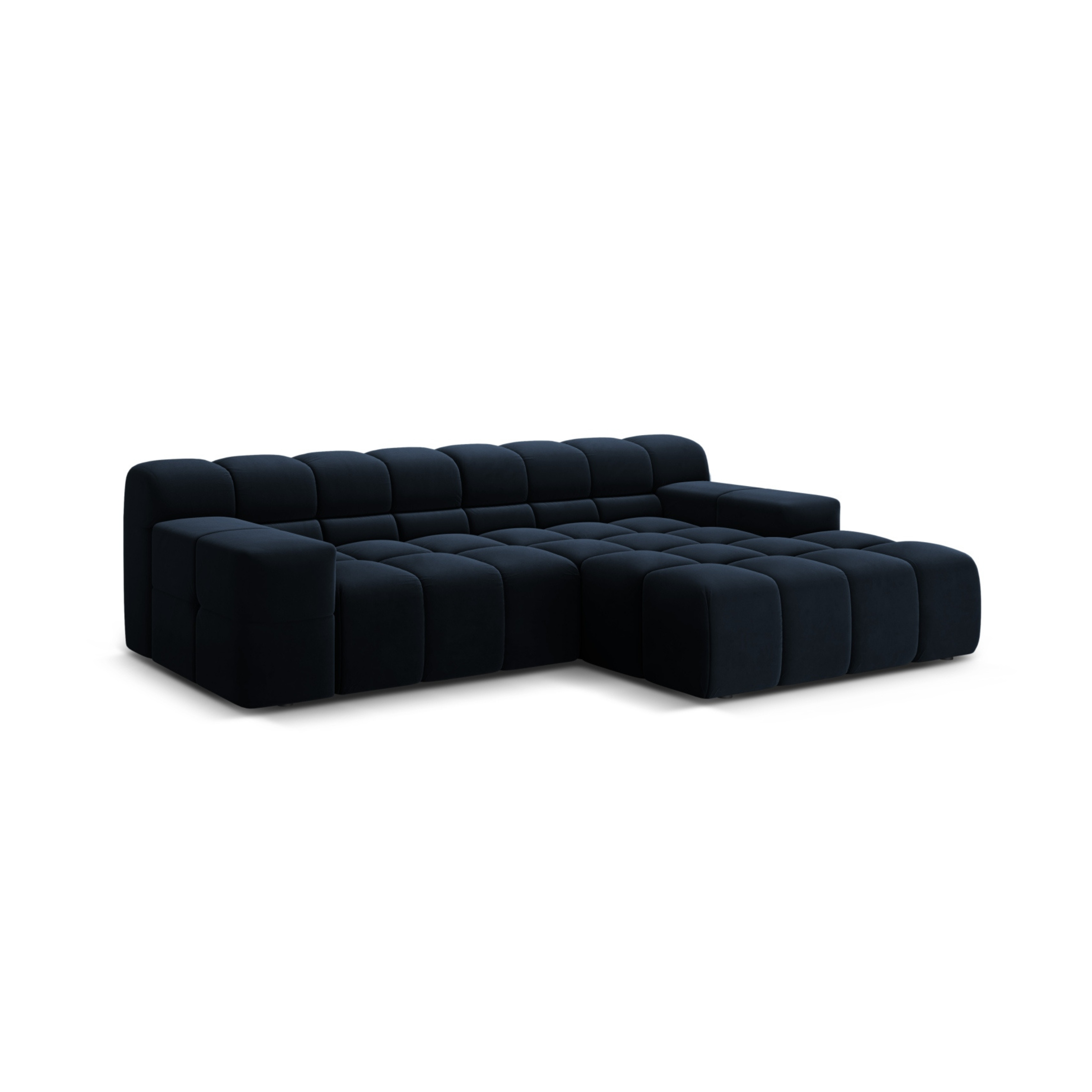 Samt-Ecksofa für 2 Personen rechts AGAVE in Marineblau