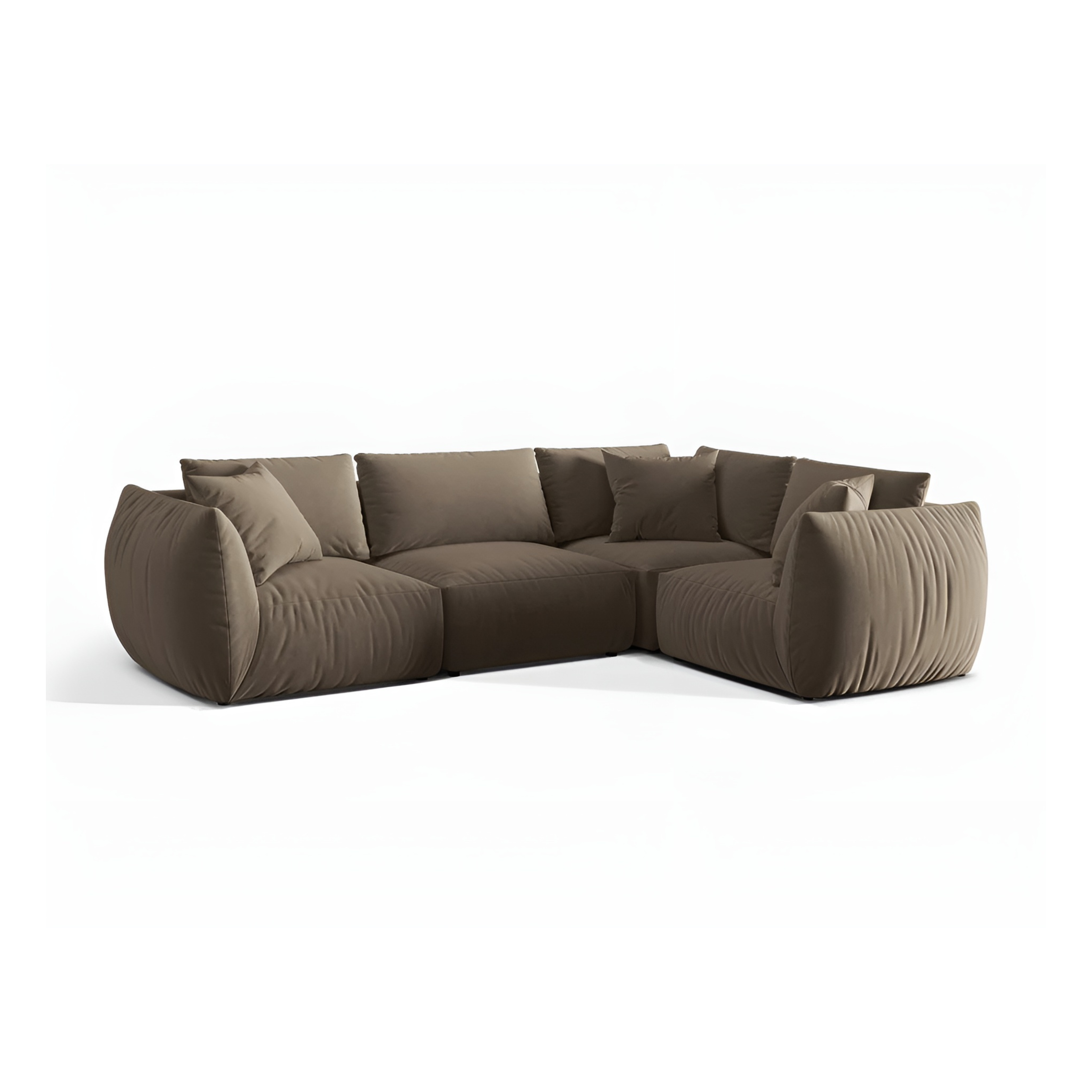 Velvet corner sofa for 4 people right-facing CHRIS light brown