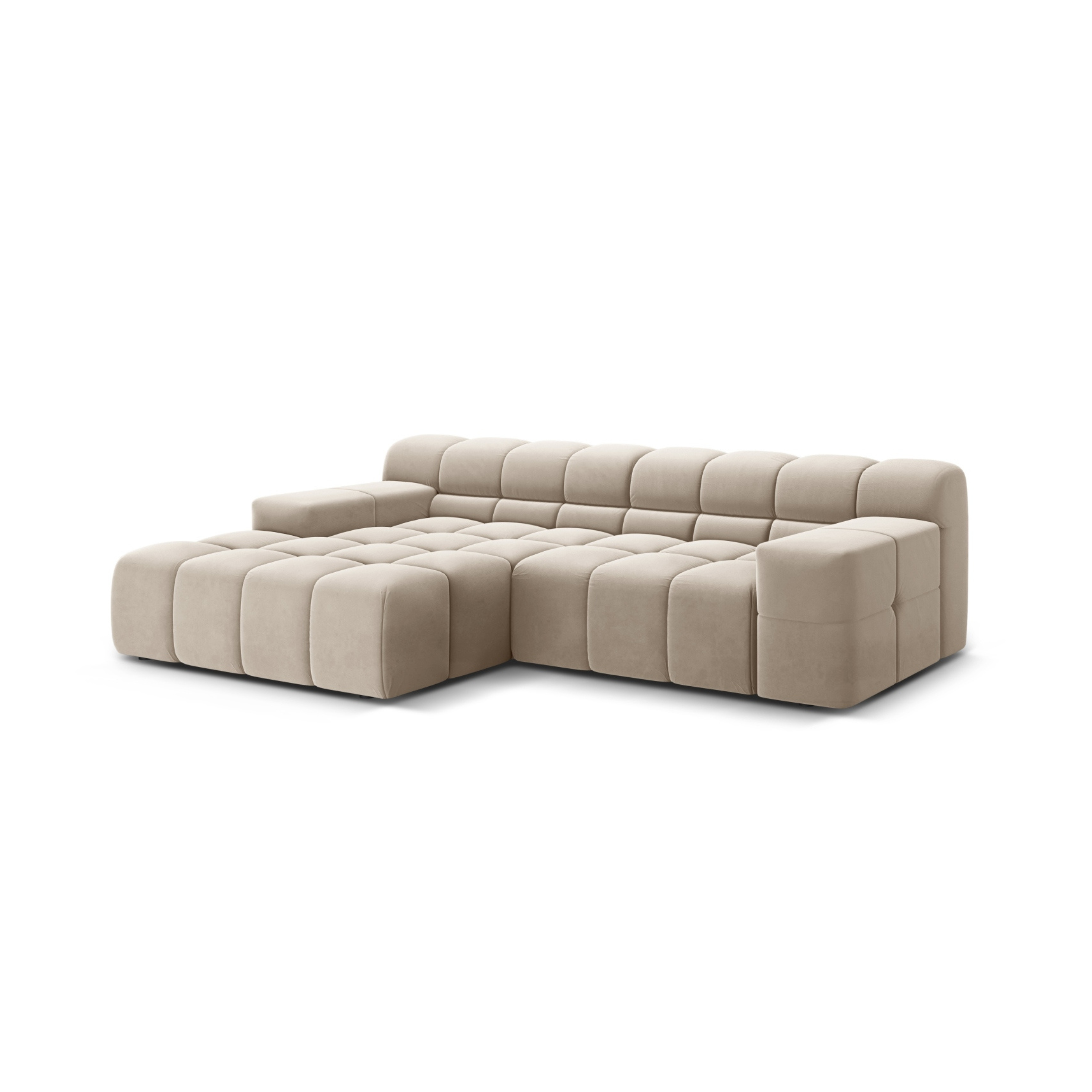Samt-Ecksofa für 2 Personen links AGAVE hellbeige