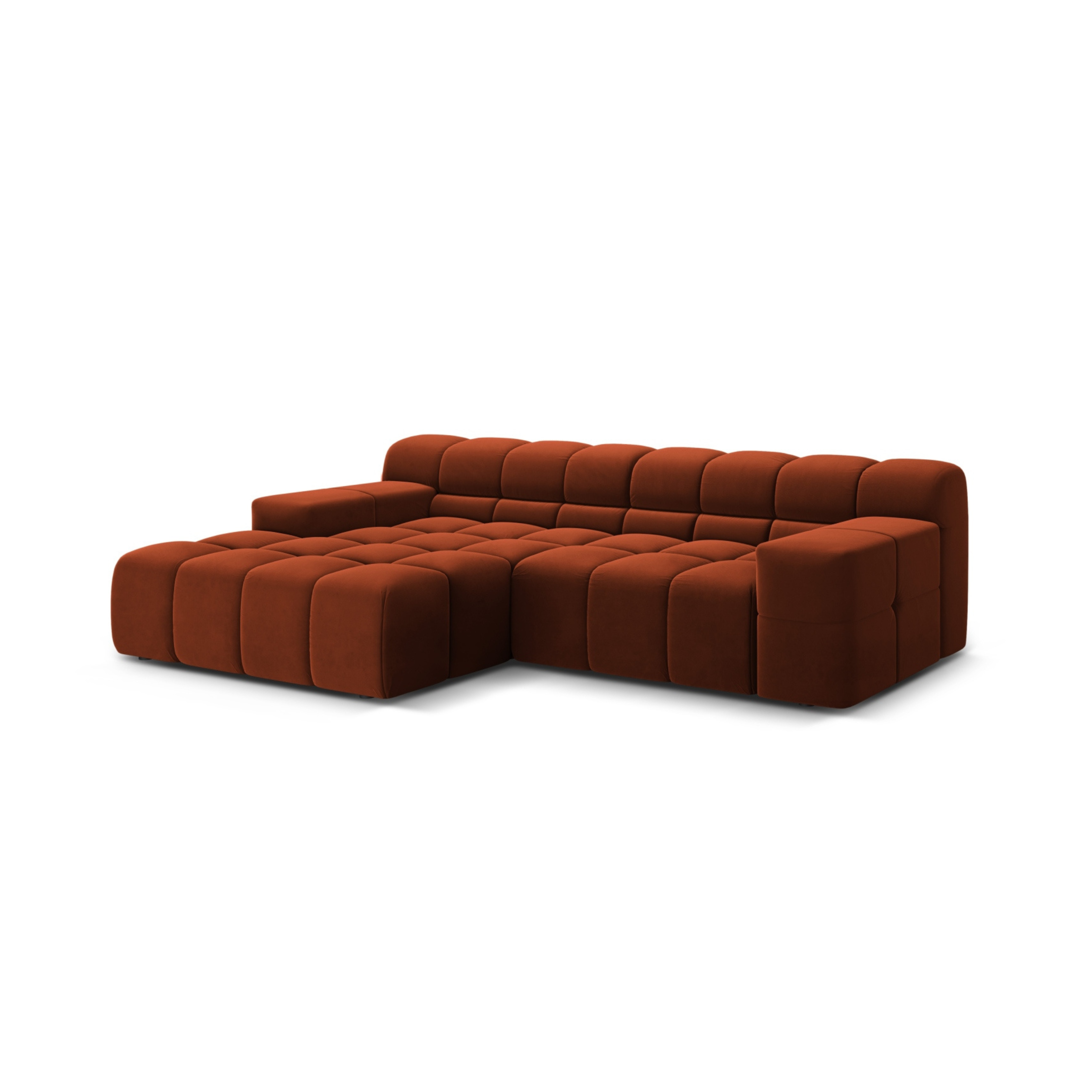 Samt-Ecksofa für 2 Personen links AGAVE ziegelrot