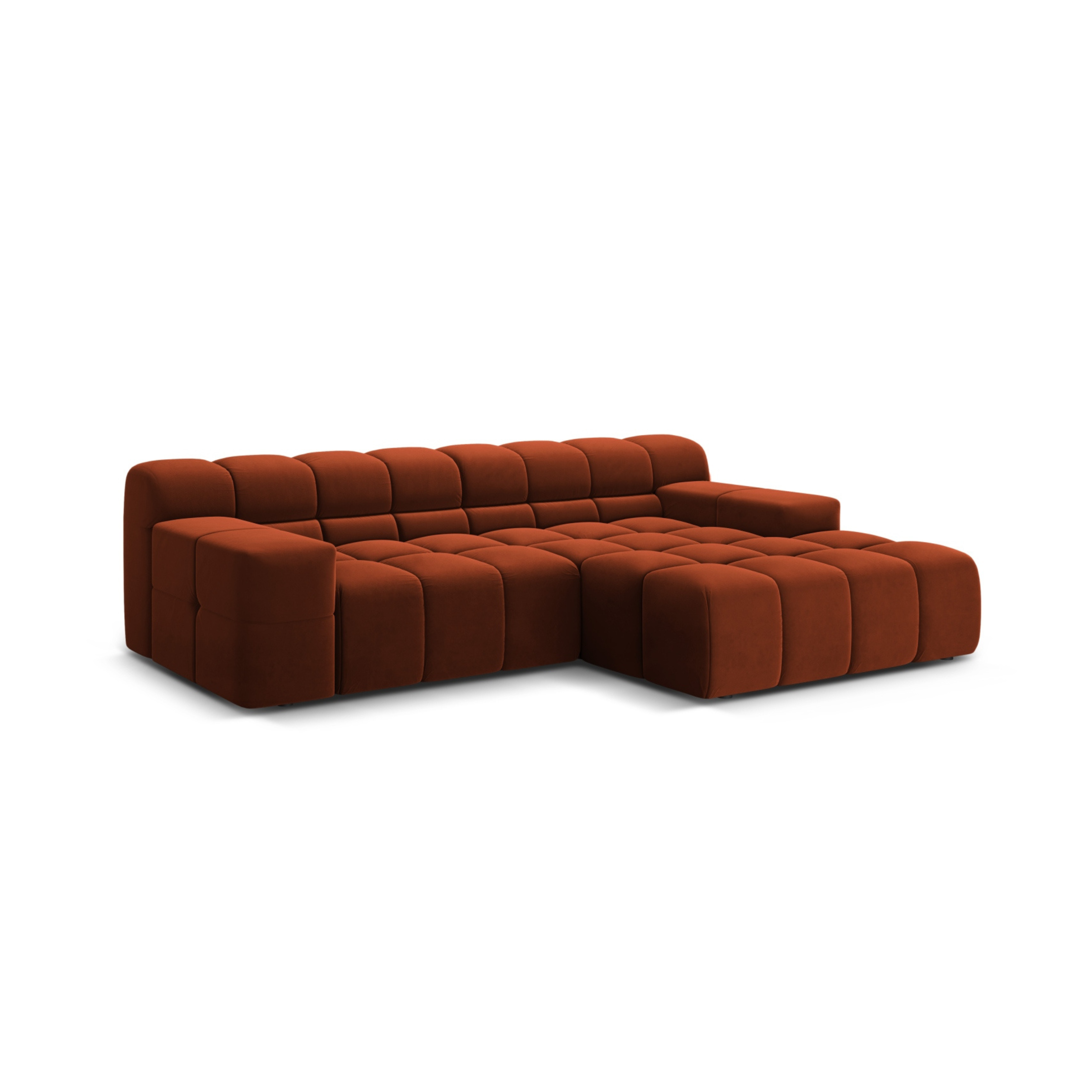 Samt-Ecksofa für 2 Personen rechts AGAVE ziegelrot