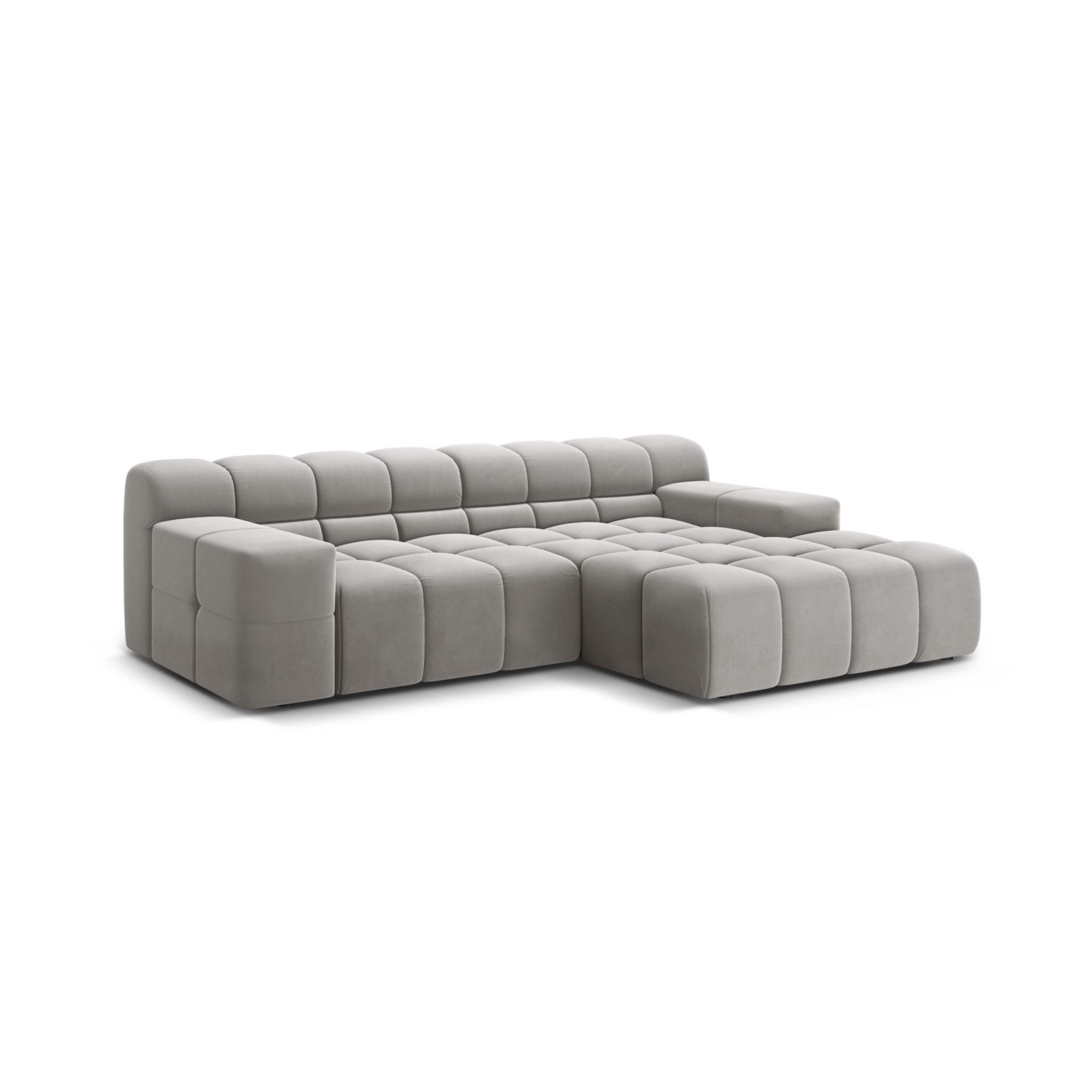 Samt-Ecksofa für 2 Personen rechts AGAVE grau