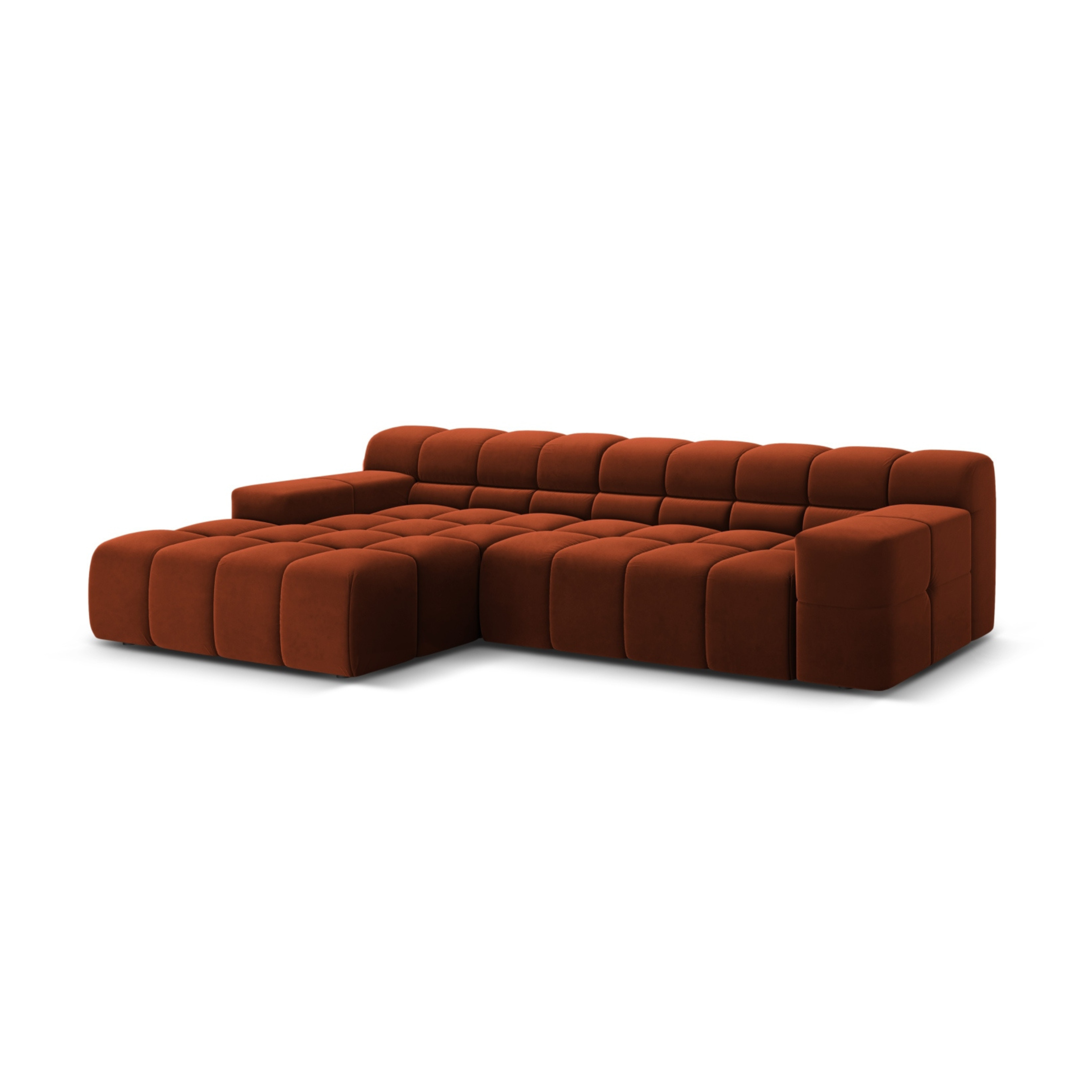 Samt-Ecksofa 3-sitzig links AGAVE ziegelrot