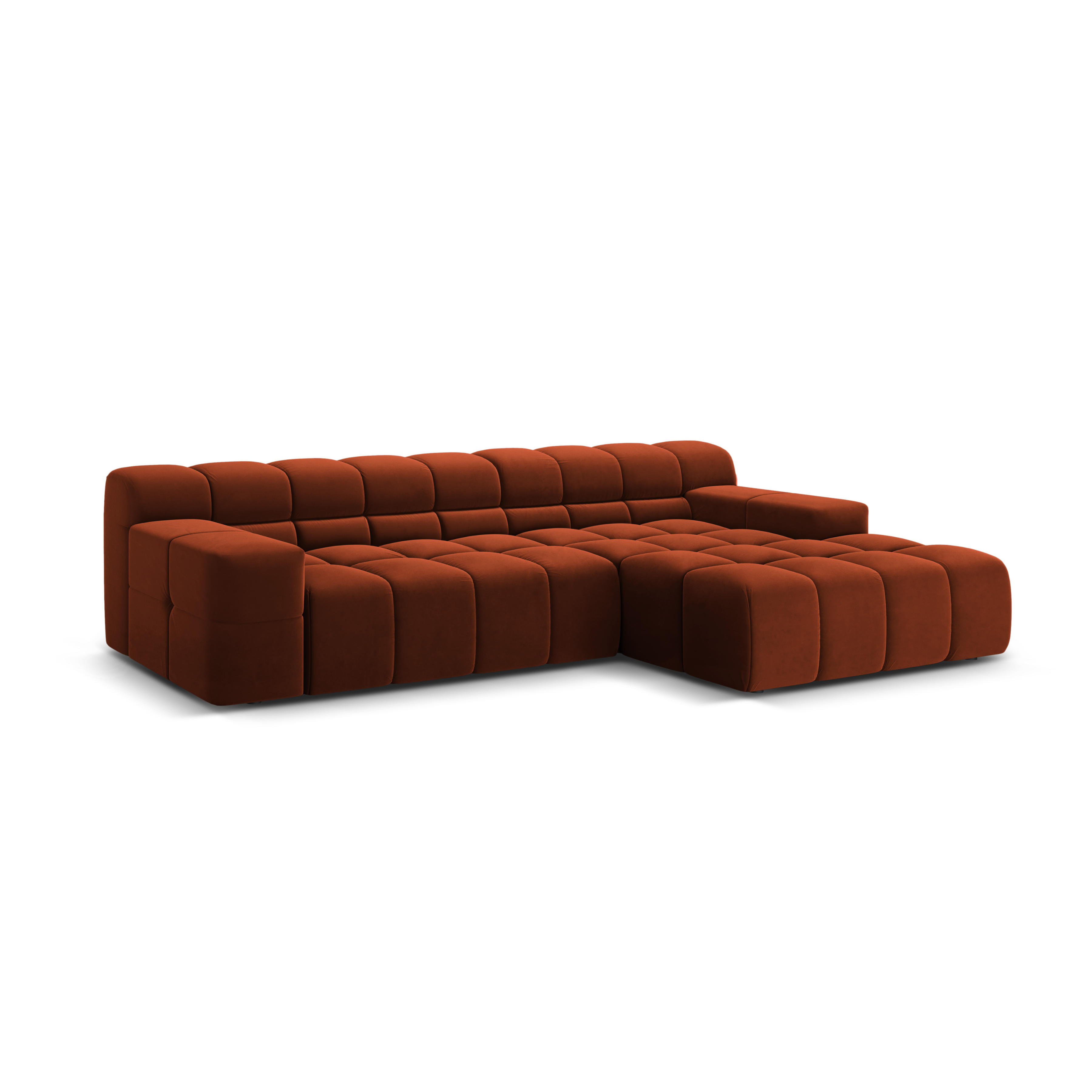 Samt-Ecksofa 3-sitzig rechts AGAVE ziegelrot