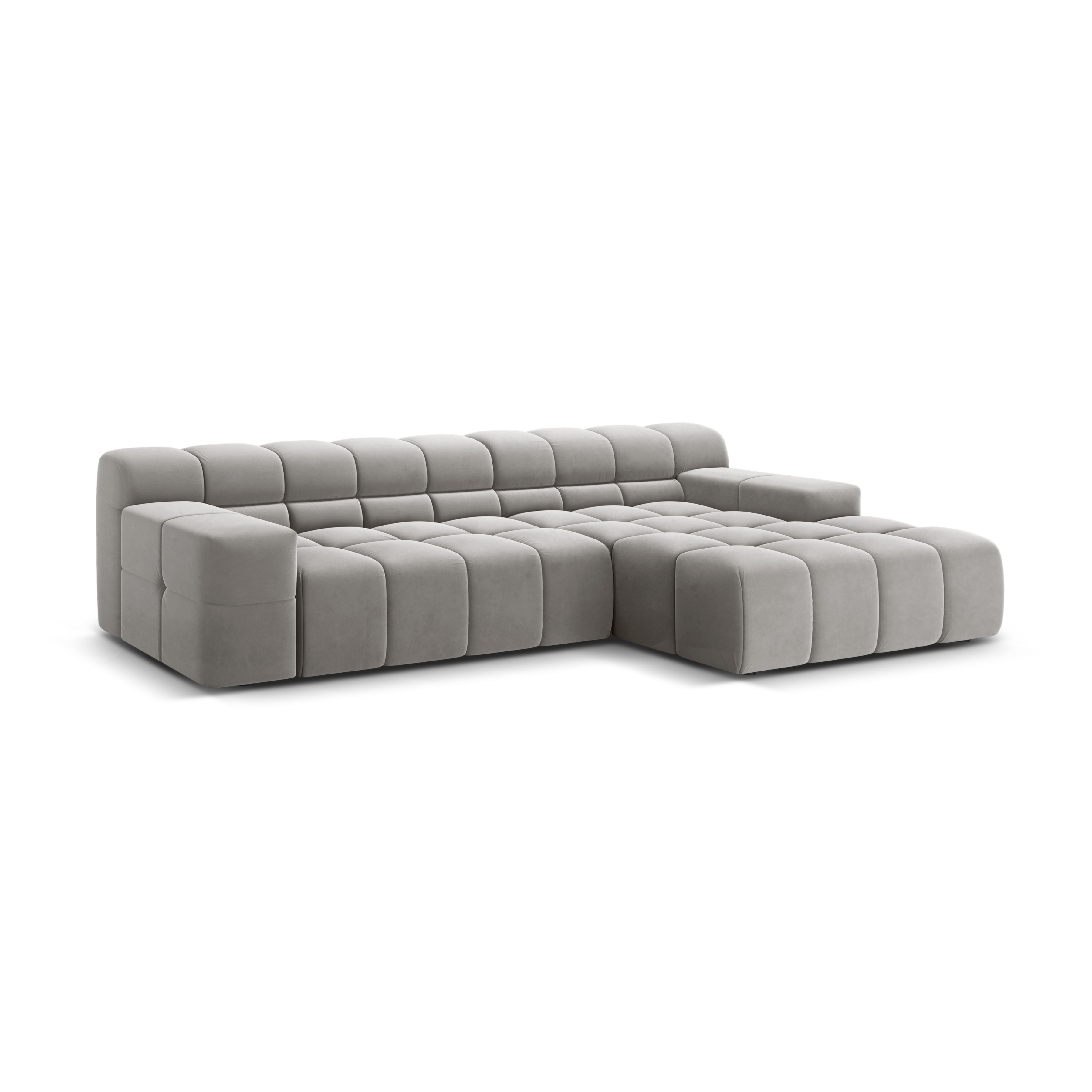 Samt-Ecksofa 3-Sitzer rechts AGAVE grau