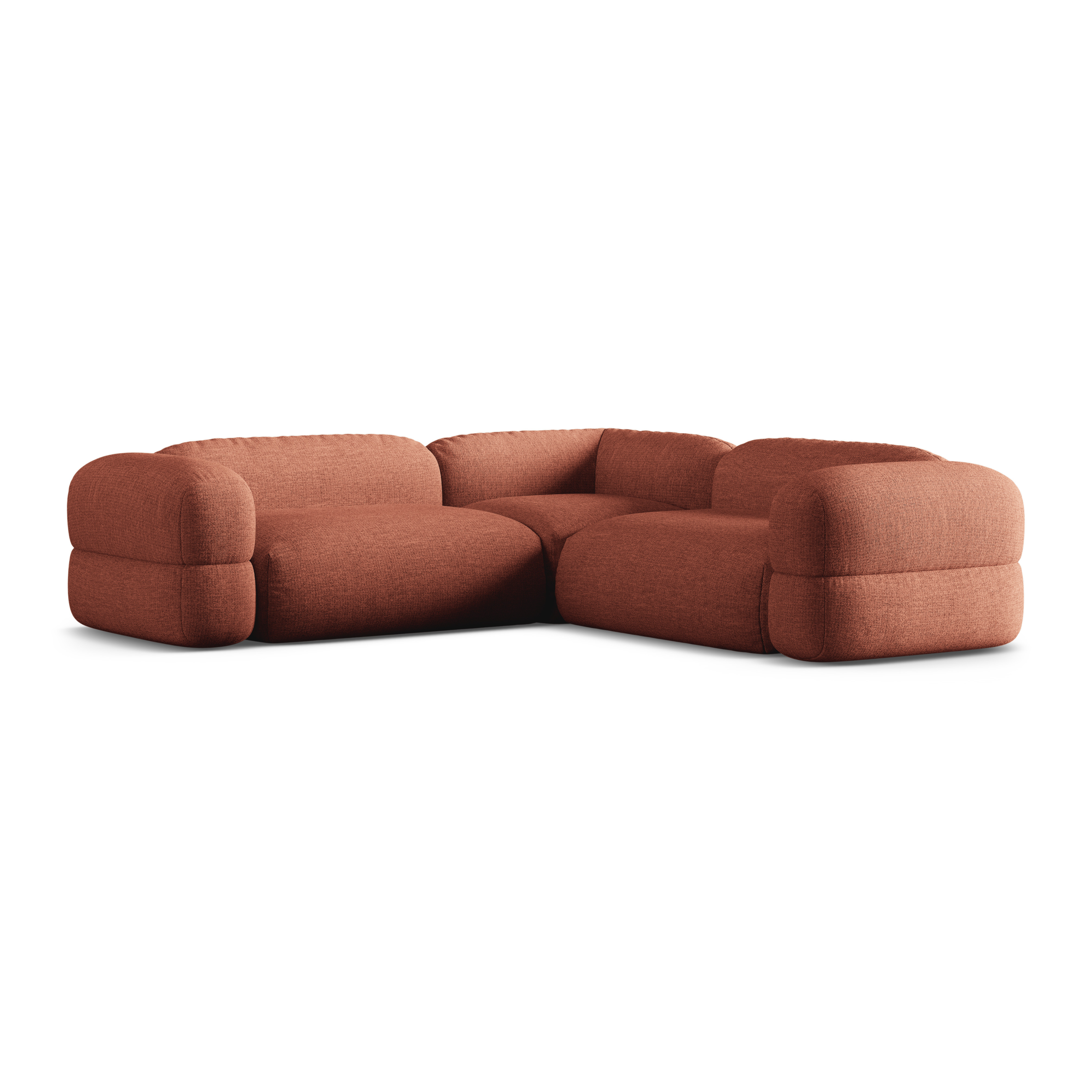 Symmetrische Eckcouch ROGER korallenfarbener Chenille