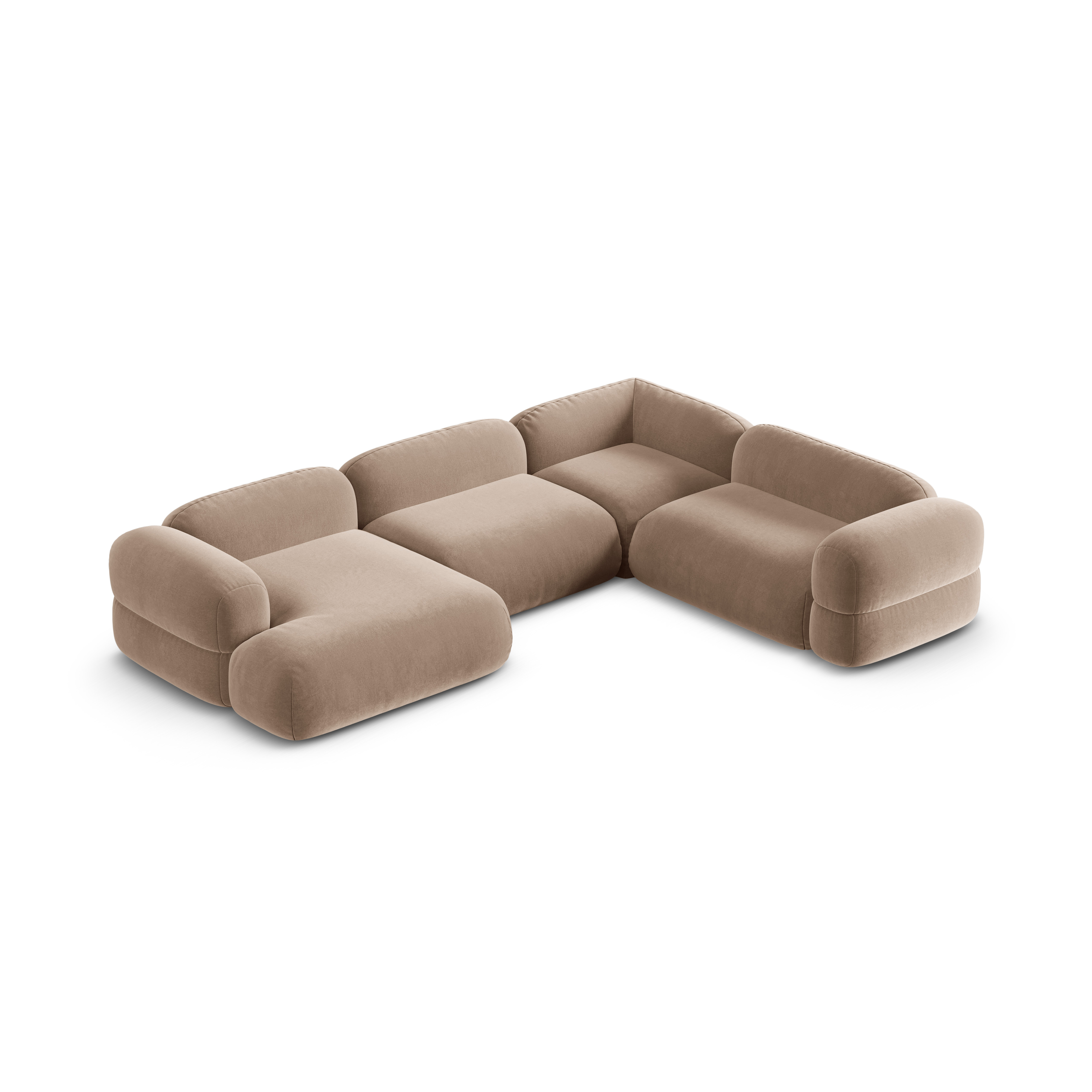 Samt-U-Form-Ecksofa rechts ROGER dunkelbeige