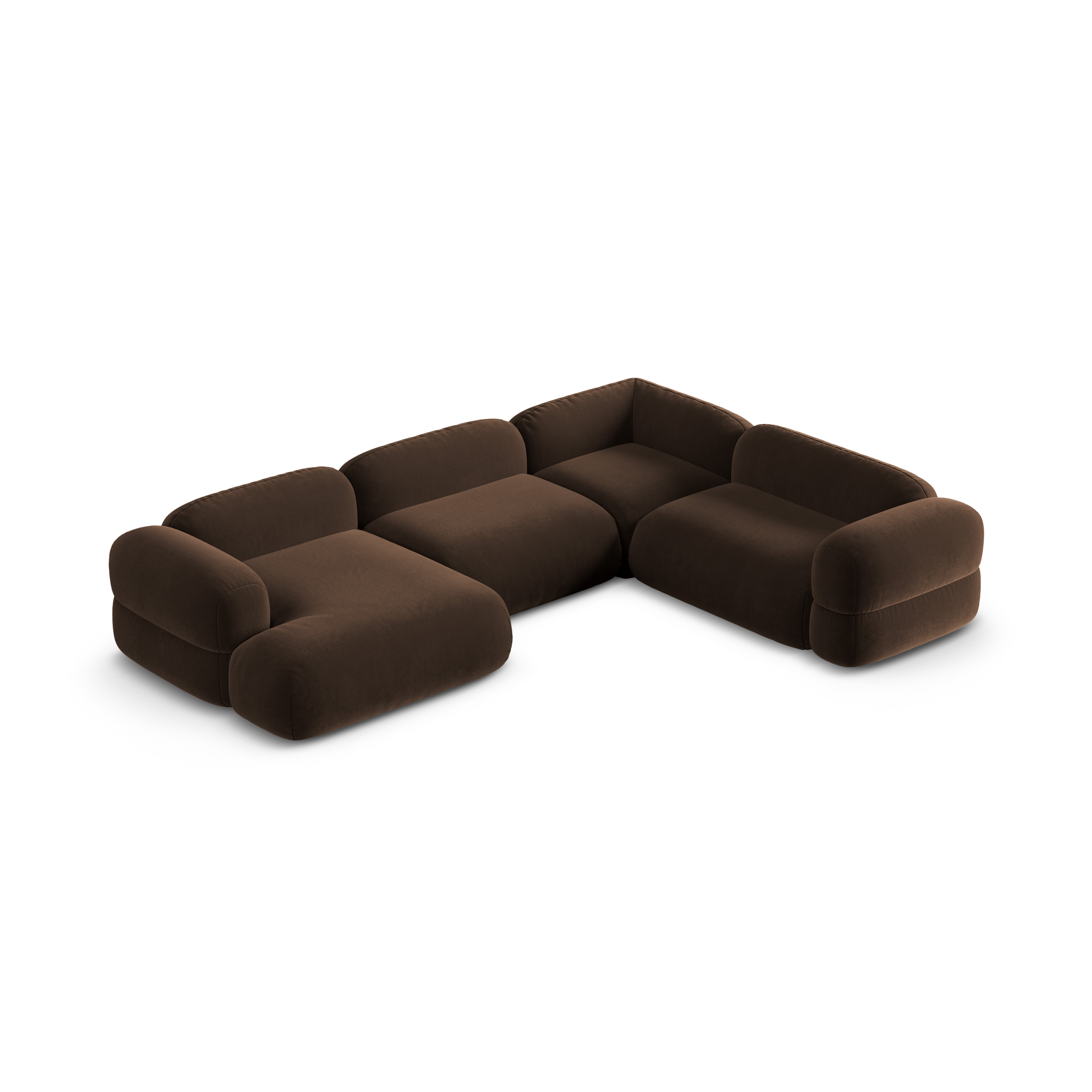 Samt-U-Form-Ecksofa rechts ROGER schokoladenbraun