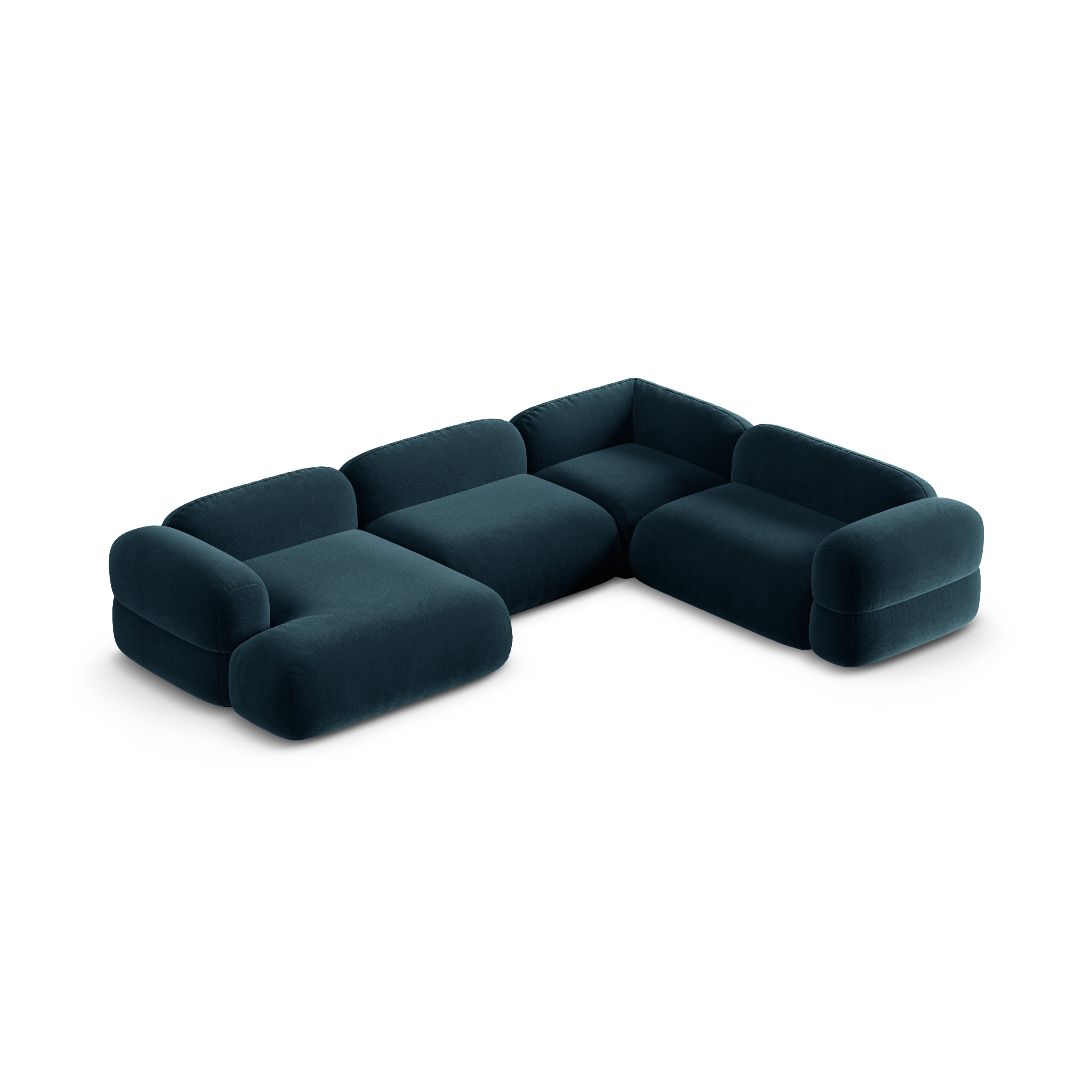 Samt-U-Form-Ecksofa rechts ROGER petrolblau