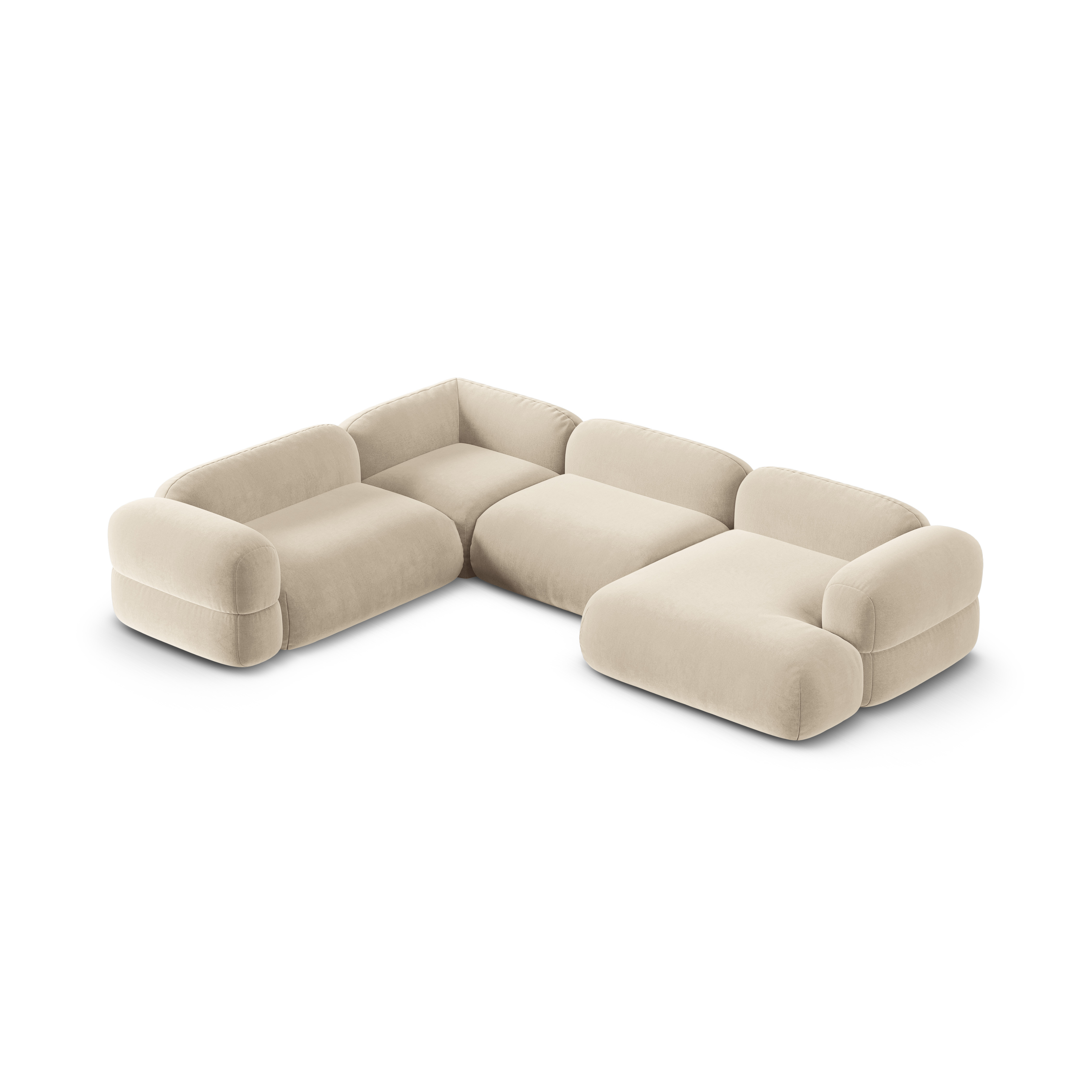 Samt-U-Form-Ecksofa links ROGER hellbeige