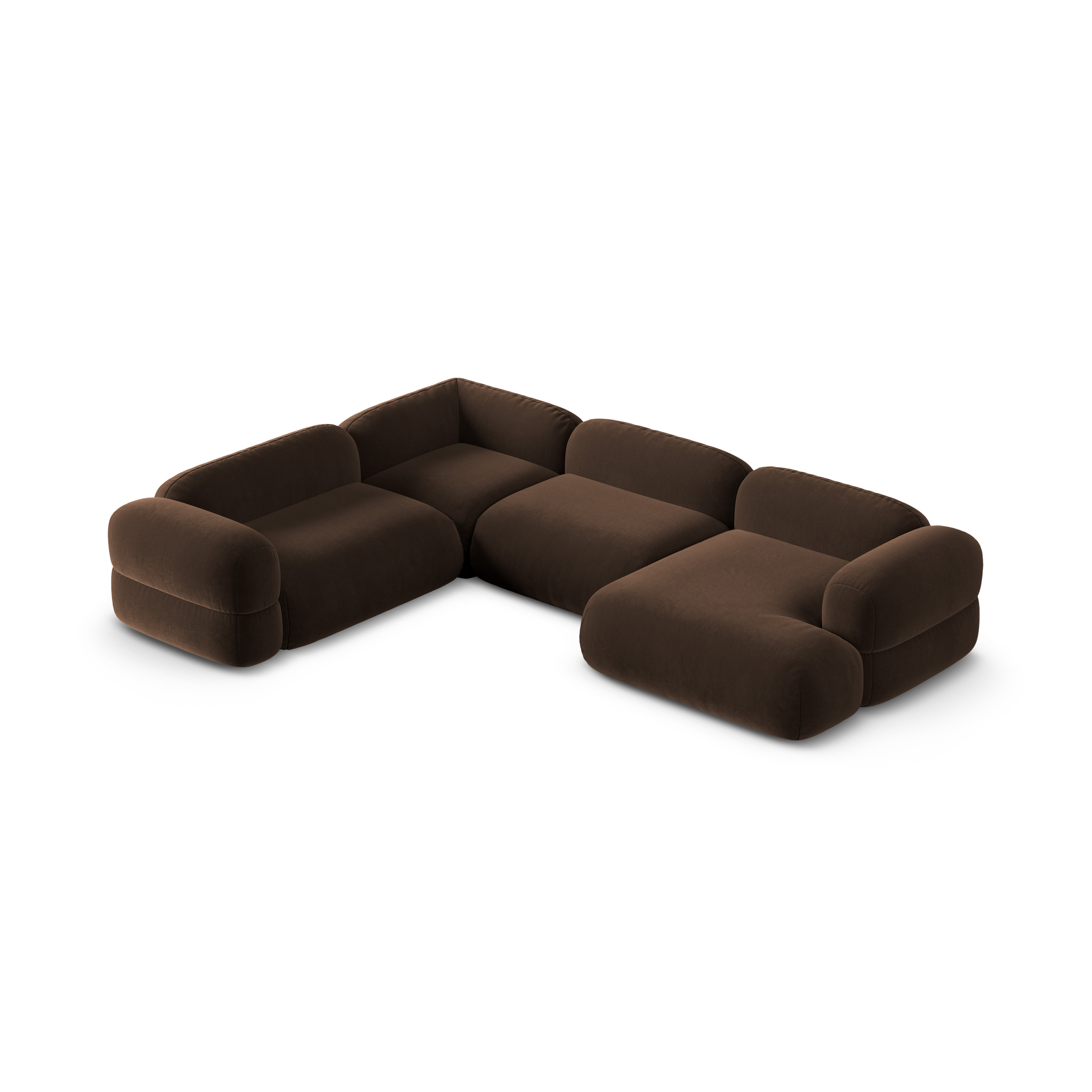 Samt-U-Form-Ecksofa links ROGER schokoladenbraun