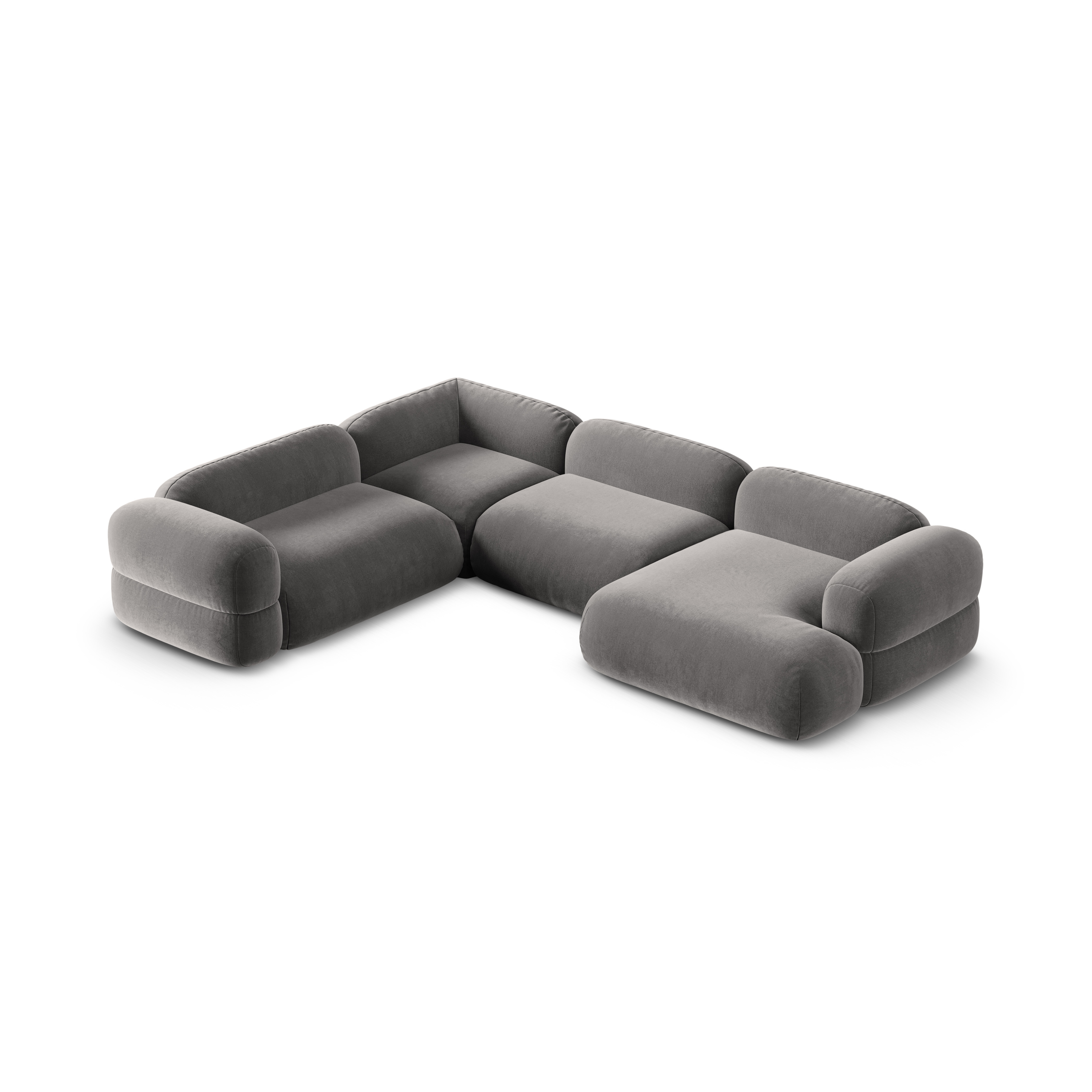 Samt-U-Form-Ecksofa links ROGER grau