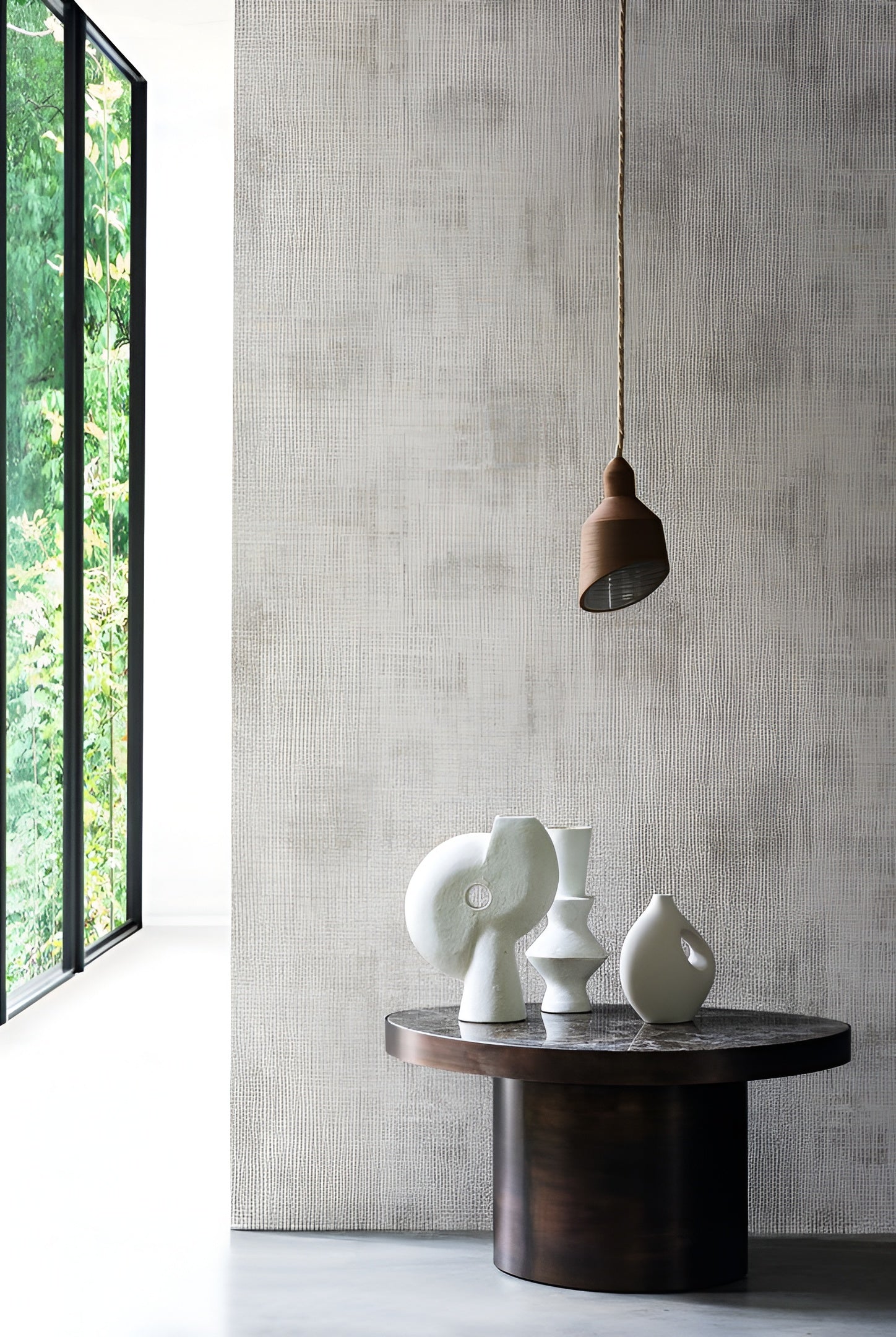 Textile wallpaper with a structural design resembling canvas ORCADE - IVORY ivory
