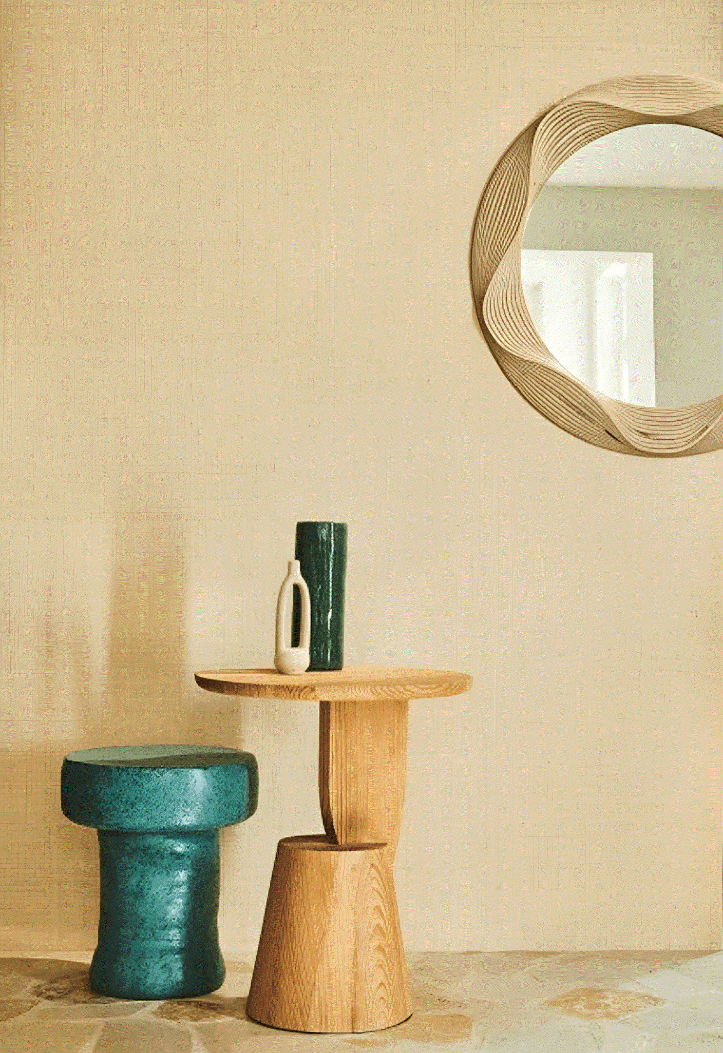 Natural structural wallpaper made of rattan PALAWAN - BROKEN WHITE
