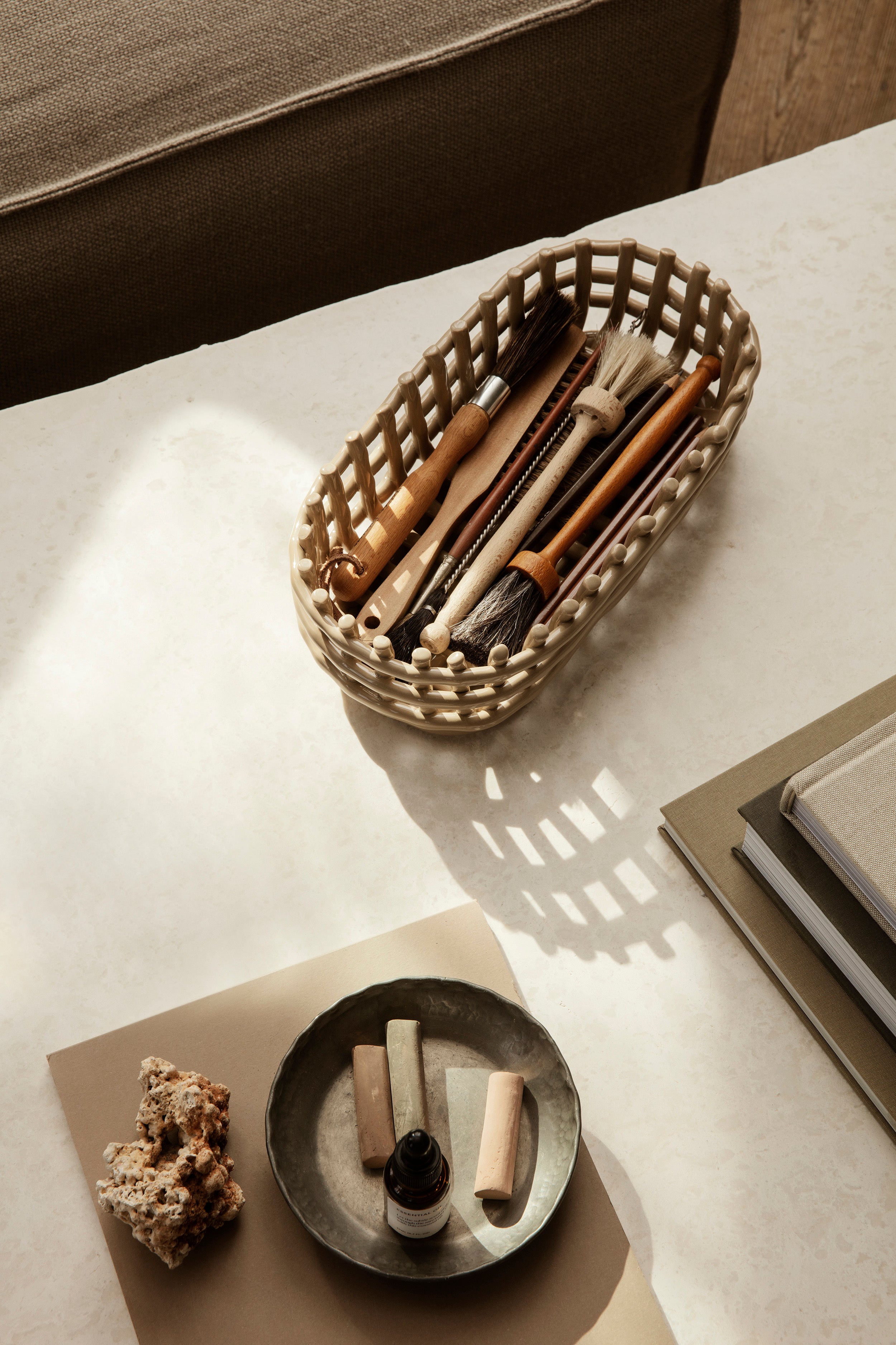 KERAMIKKORB OVAL beige