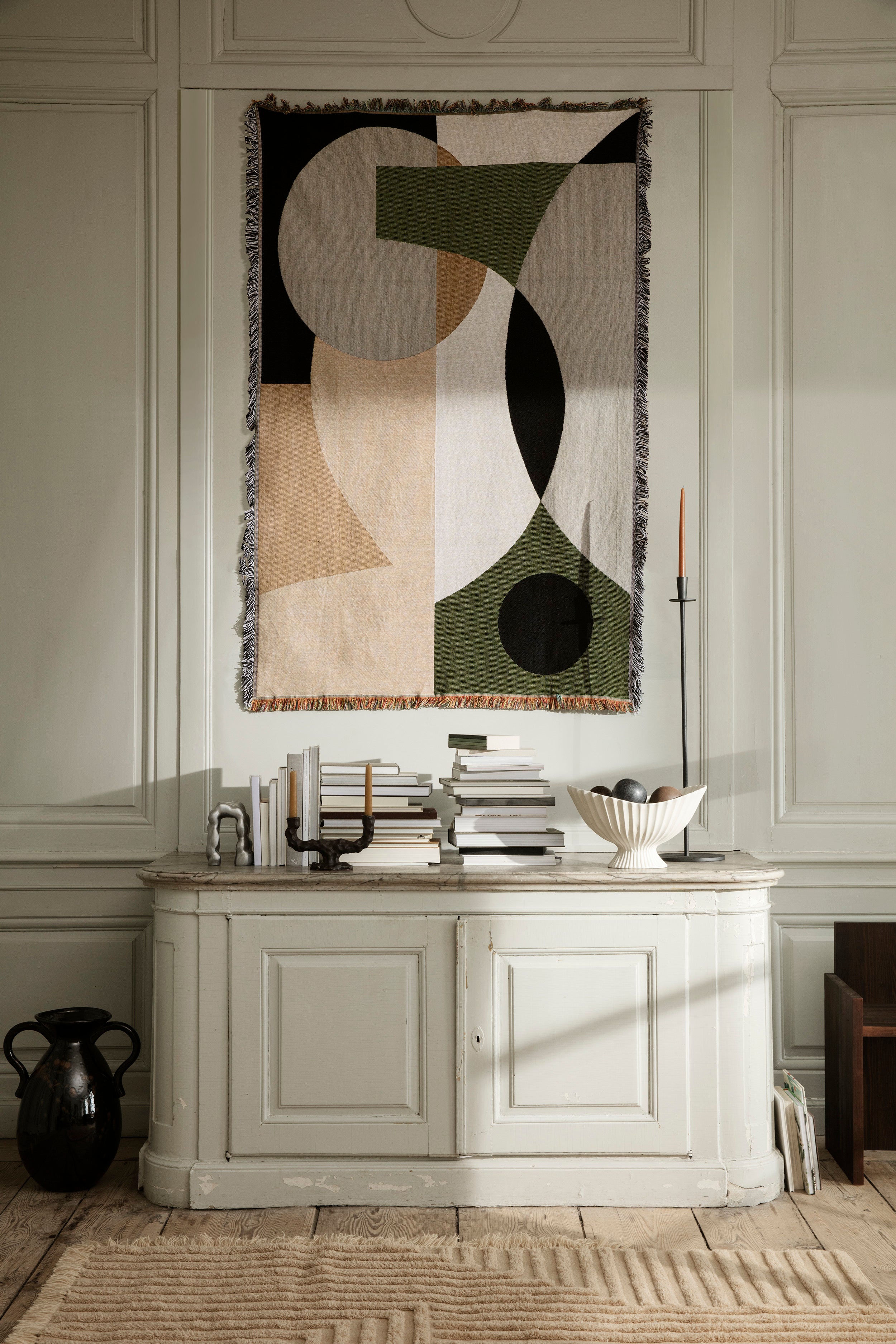 Narzuta ENTIRE TAPESTRY beige mit olivgrünem