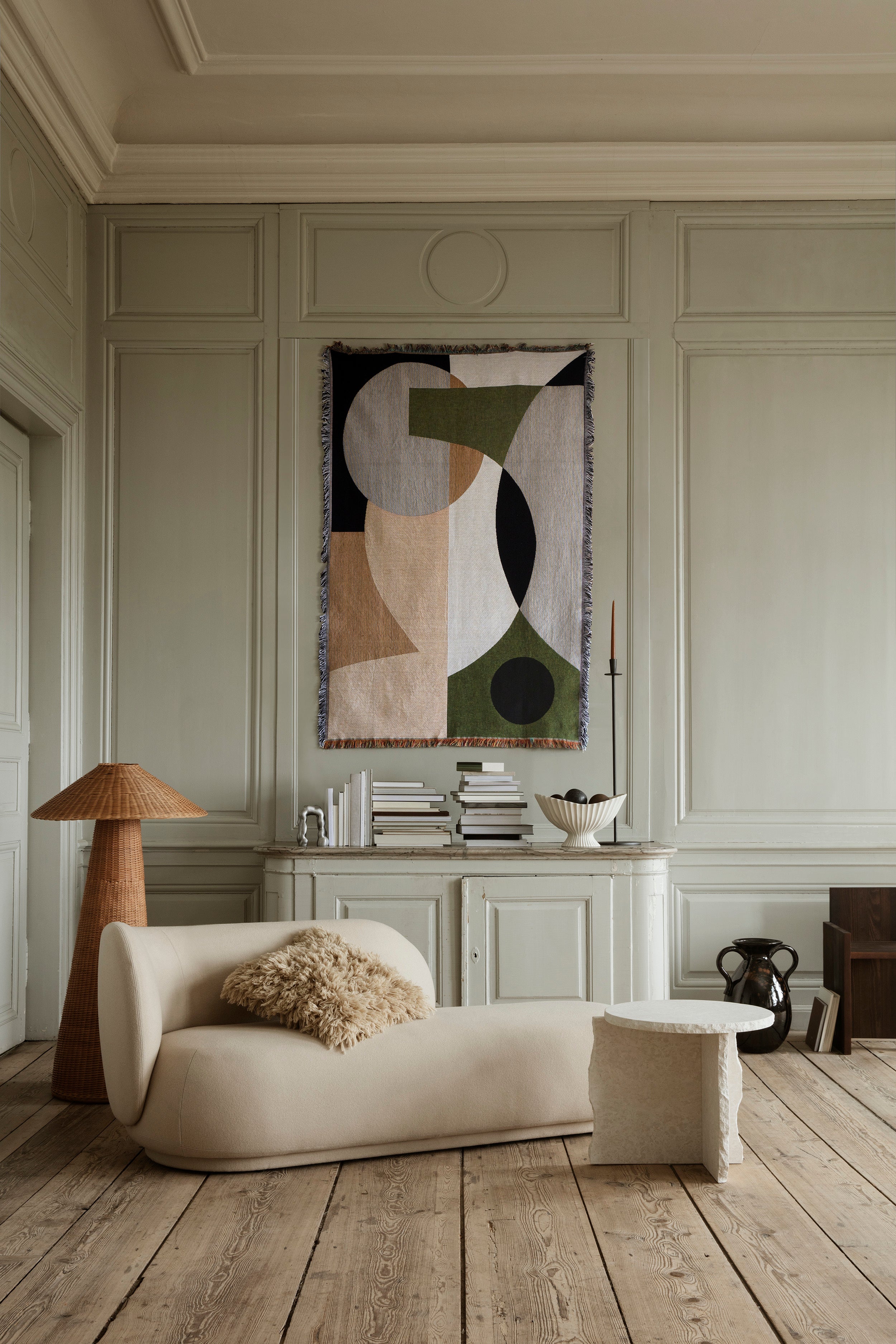 Narzuta ENTIRE TAPESTRY beige mit olivgrünem