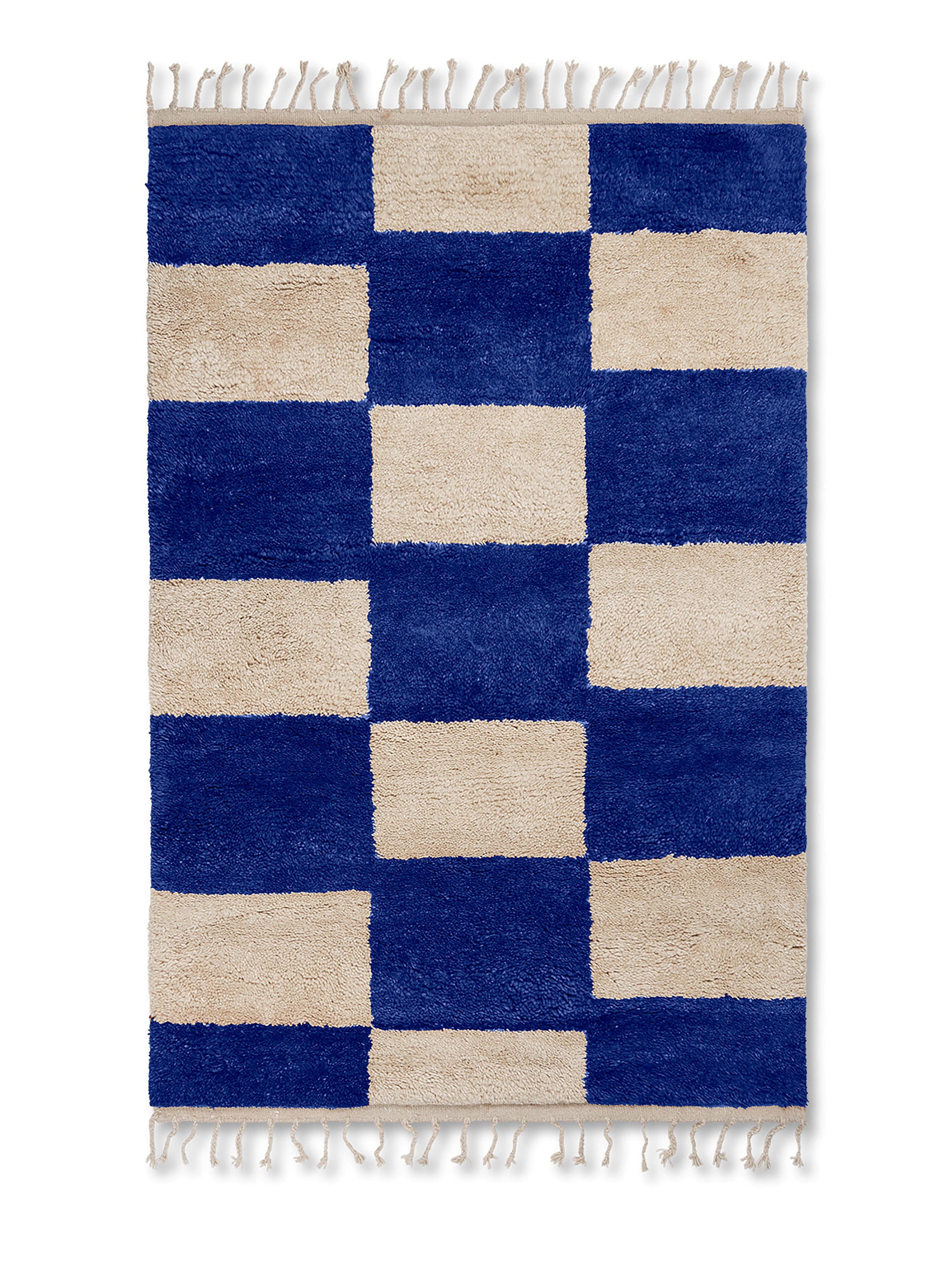 MARA KNOTTED Teppich cremeweiß mit dunkelblau