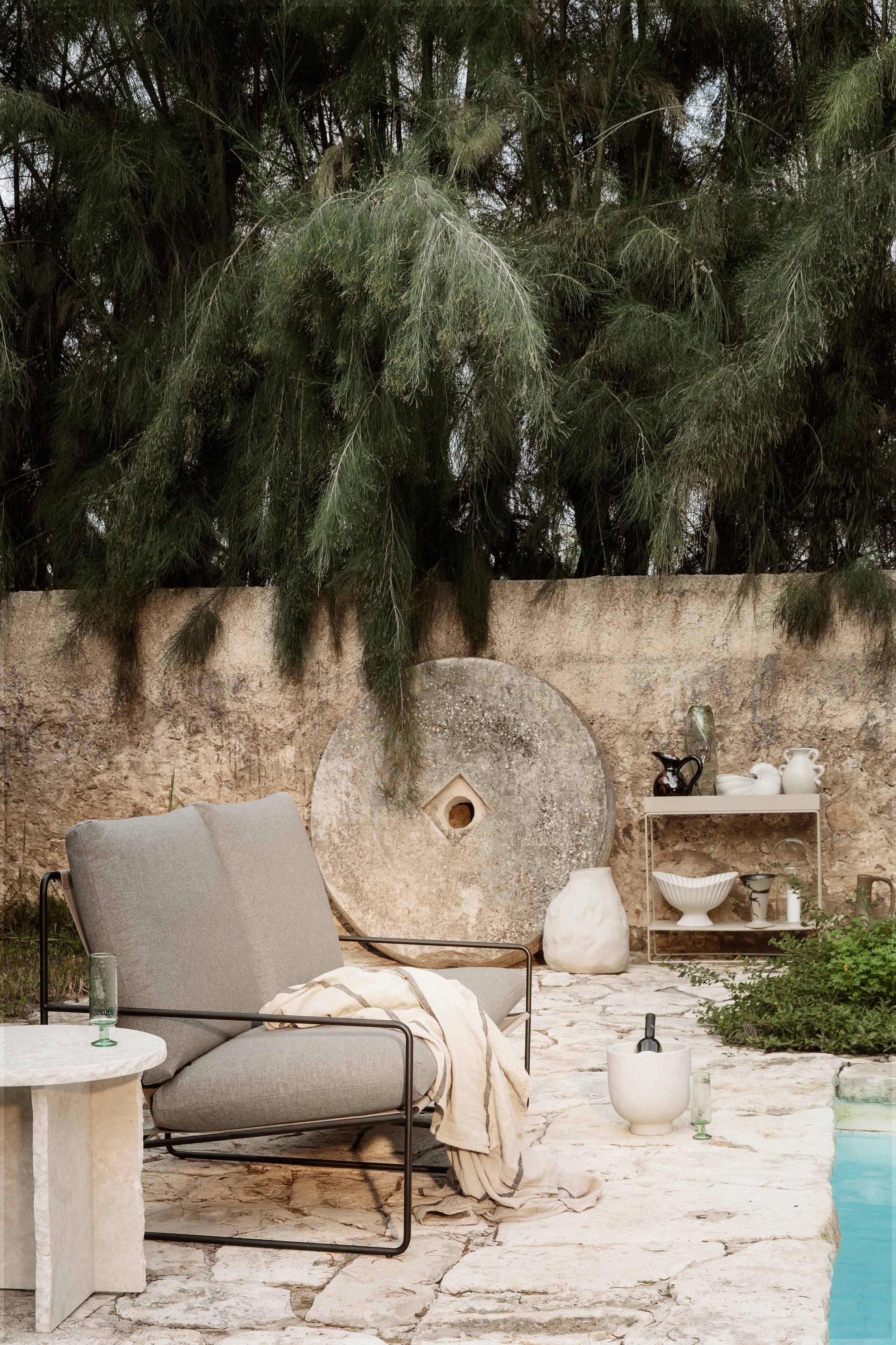 2-Seater Outdoor Sofa DESERT Beige with Black Base