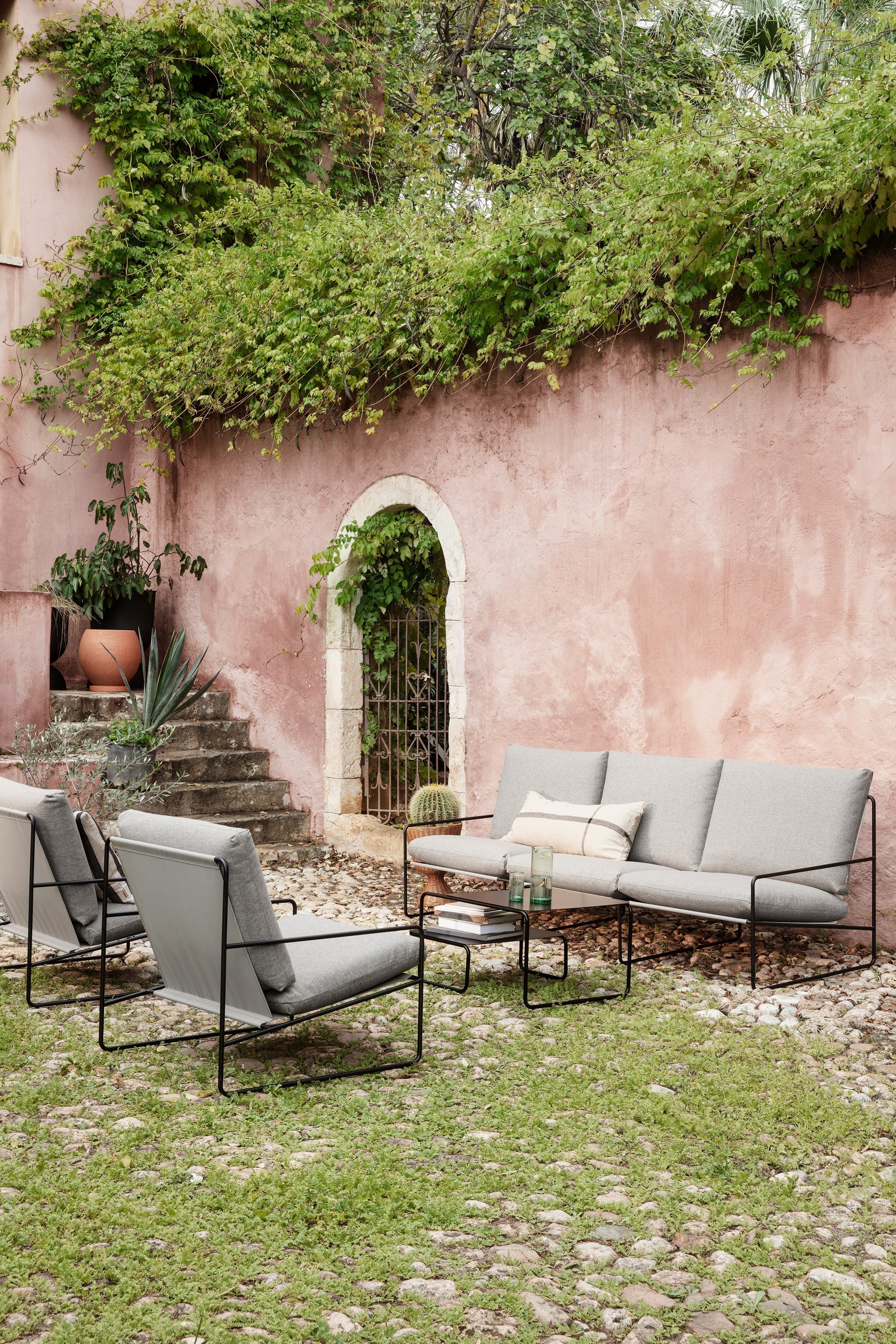 3-Seater Outdoor Sofa DESERT Beige with Black Base