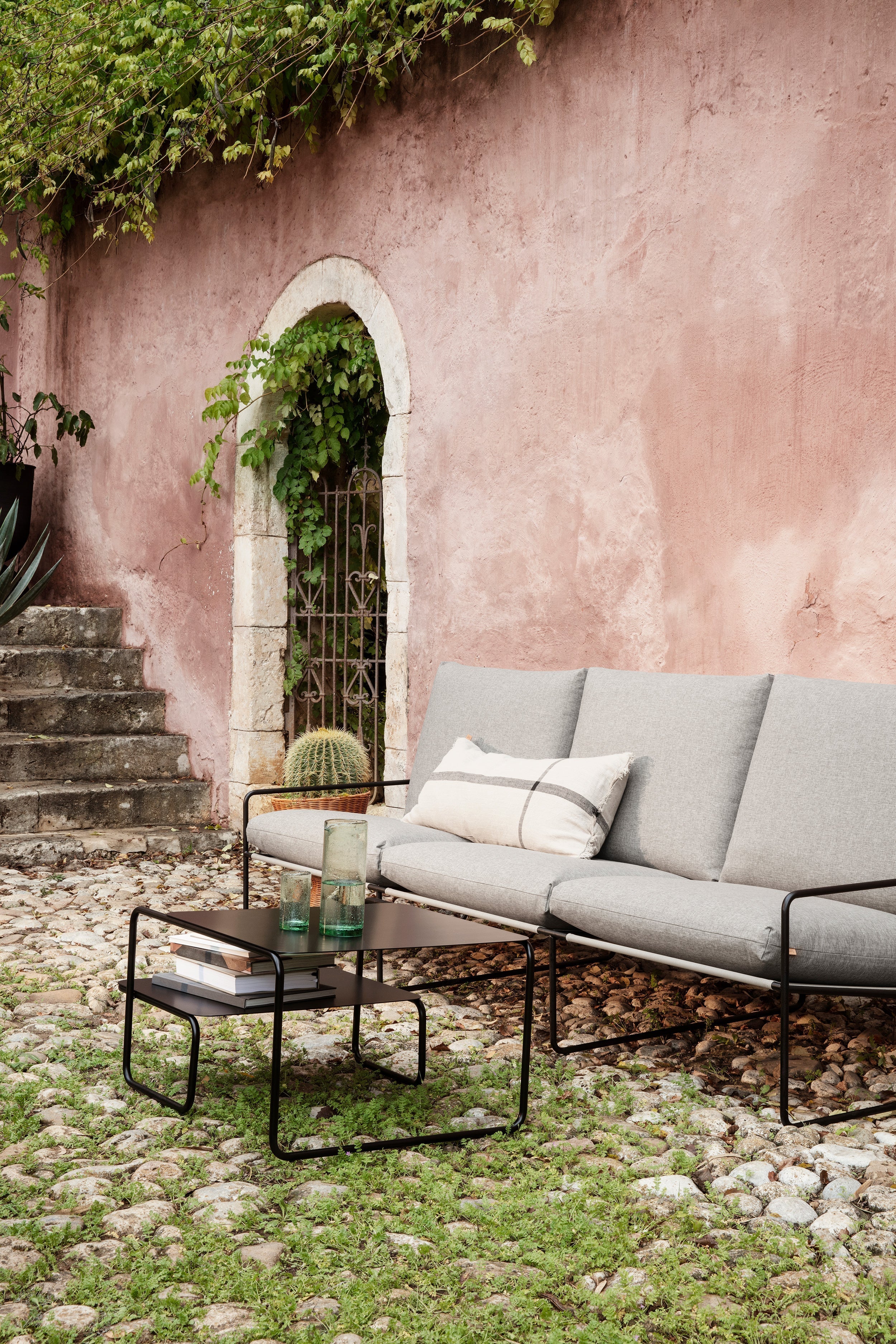 3-Seater Outdoor Sofa DESERT Beige with Black Base