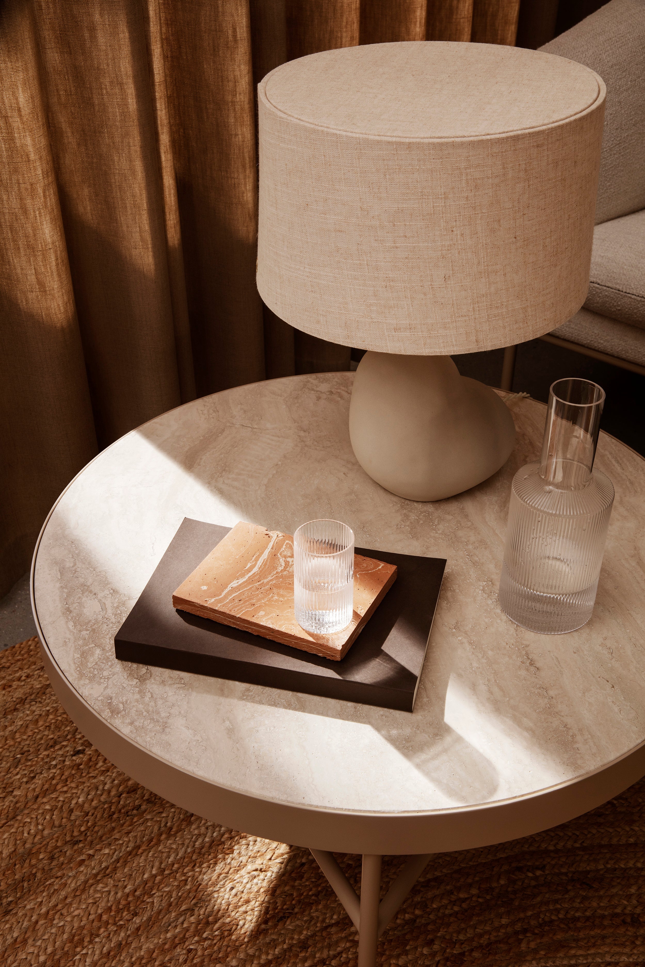 Travertine side table beige travertine