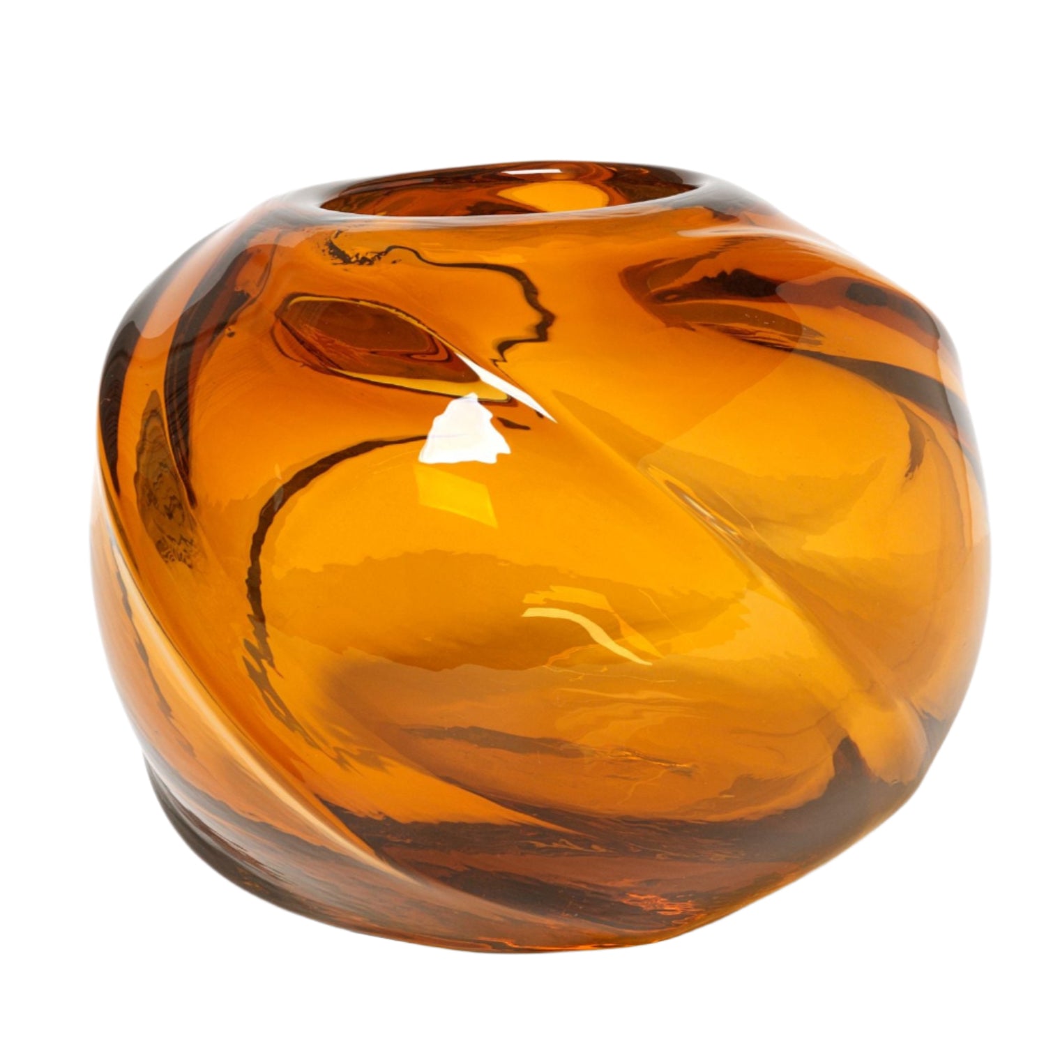 WATER ROUND SWIRL amber vase