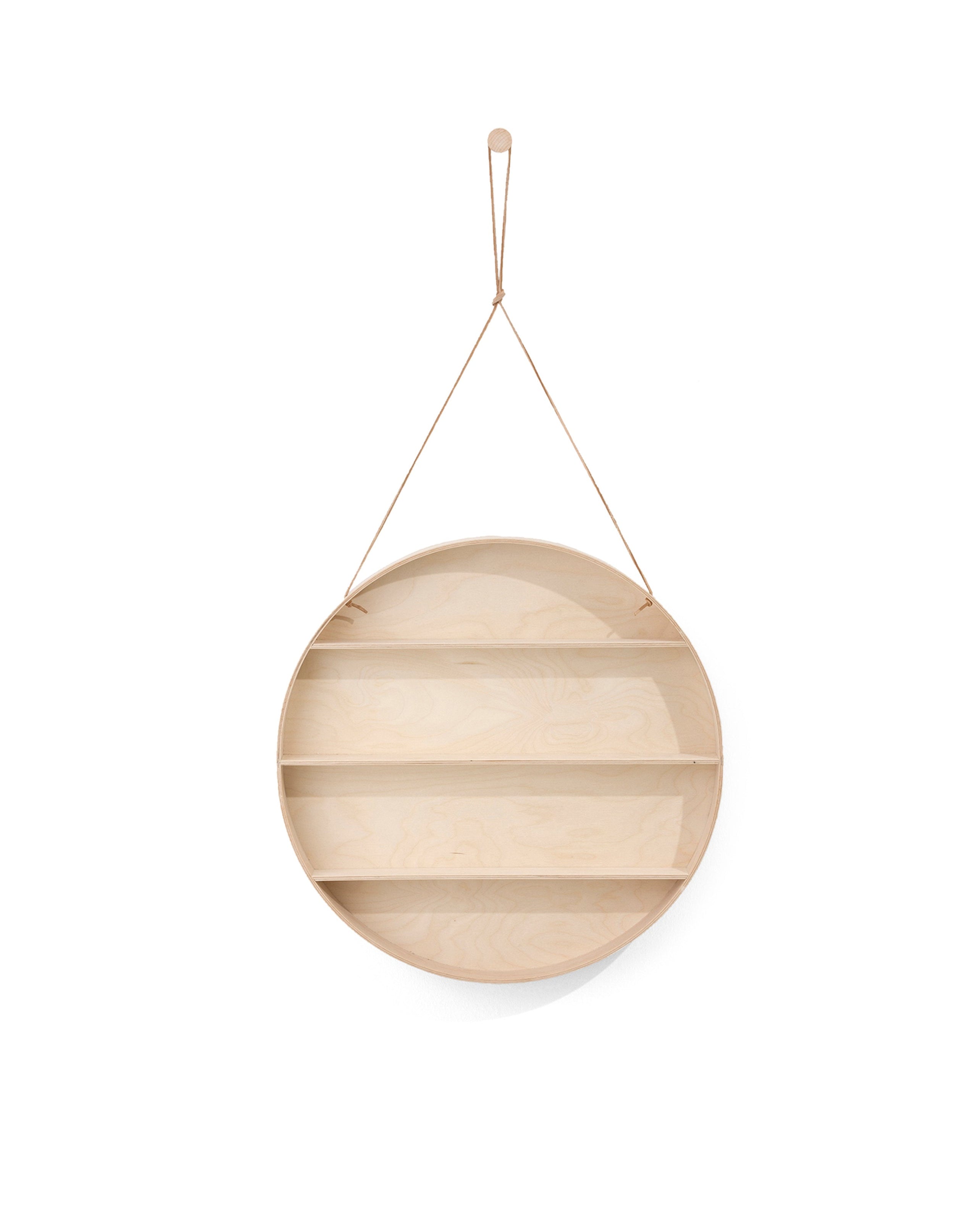 ROUND DORM Hängeregal Holz mit Lederkordel