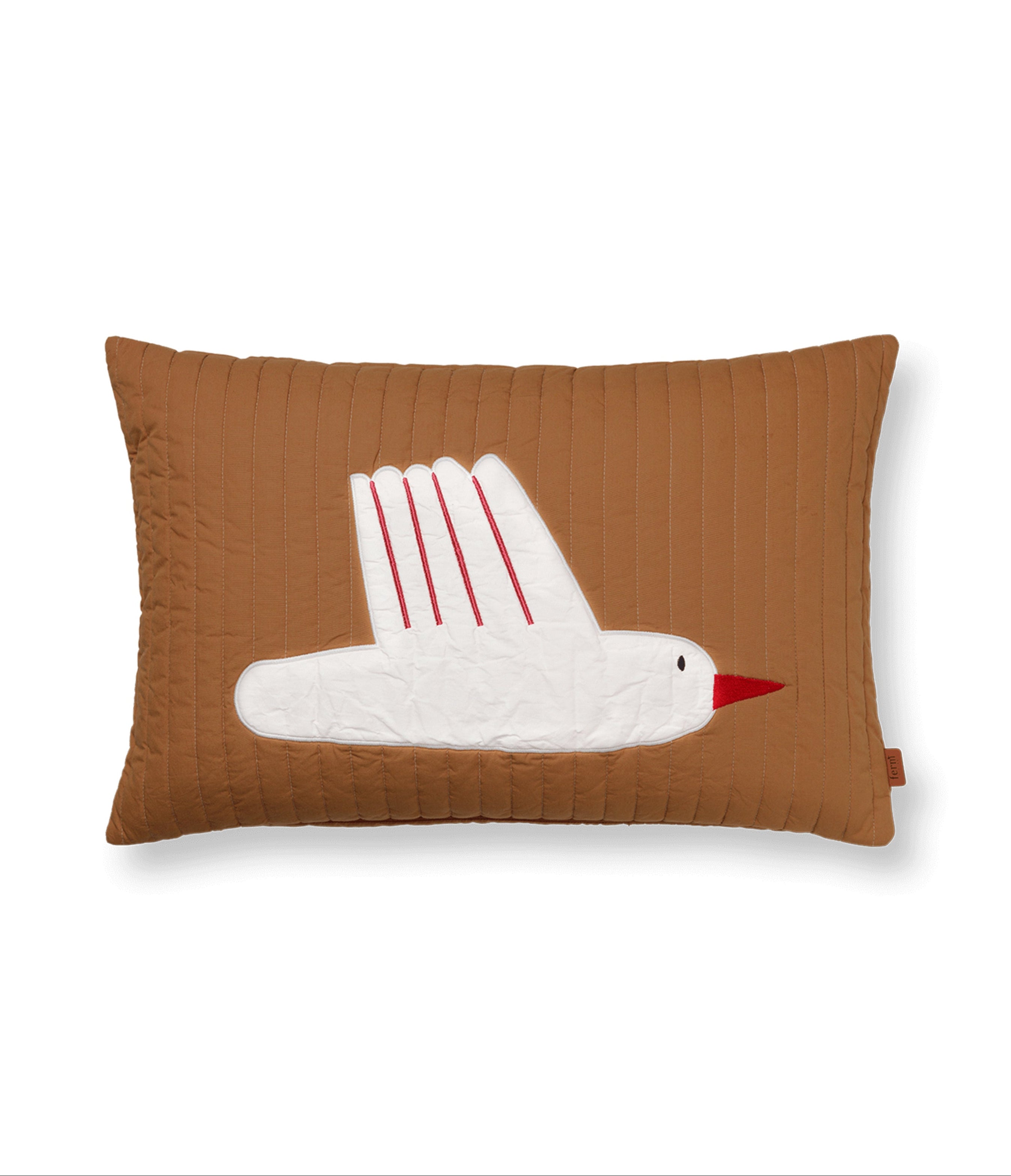 Gepolstertes Kissen BIRD QUILTED hellbraun mit Weiß