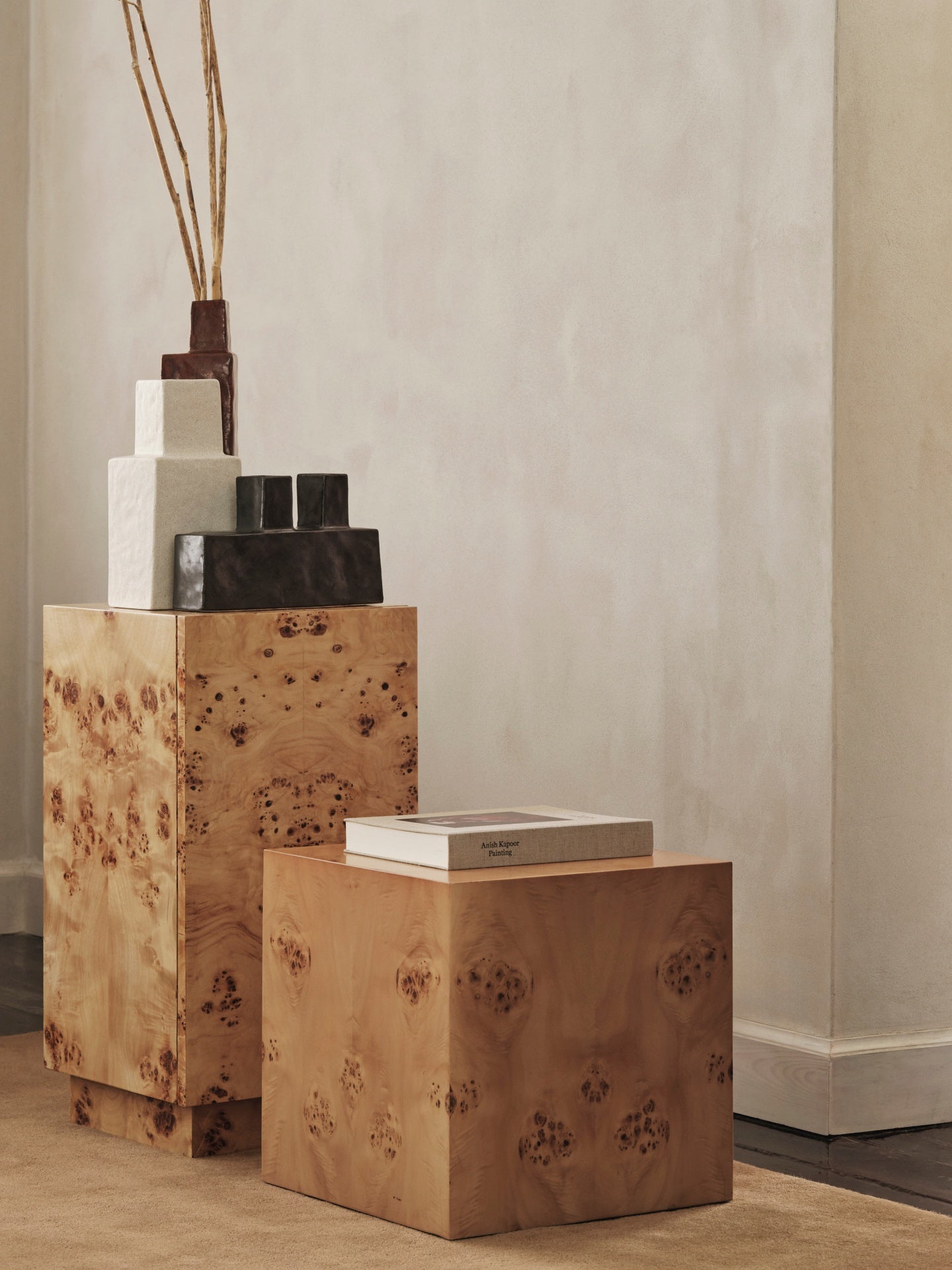 BURL veneer side table with poplar burl