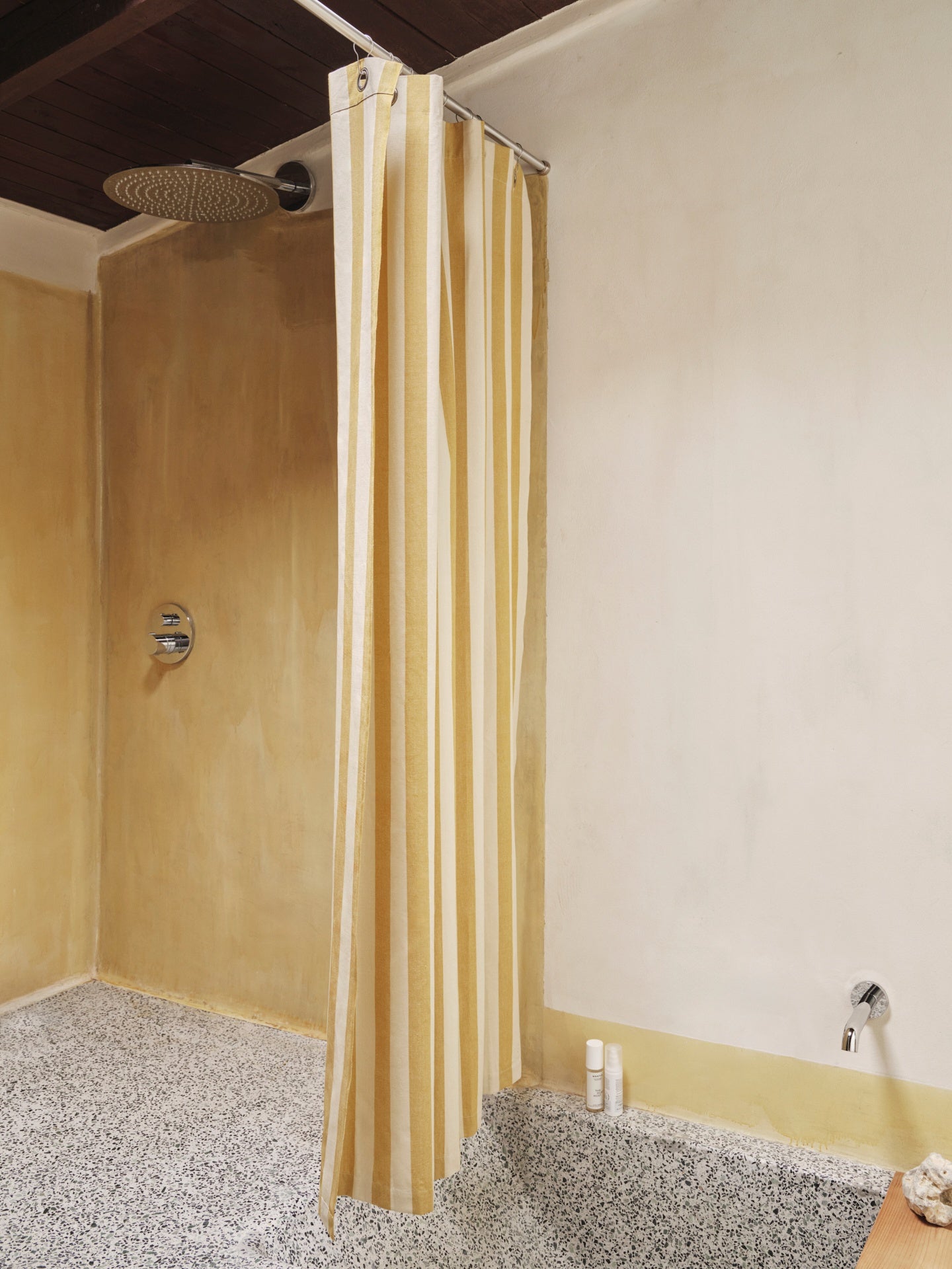 CHAMBRAY Shower Curtain Yellow with Beige