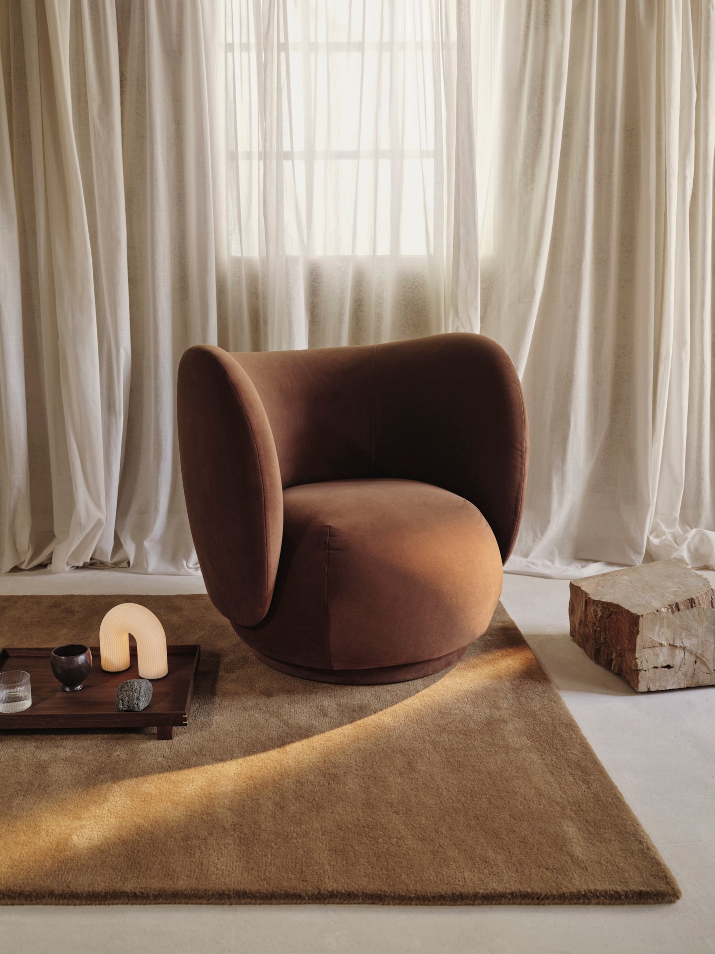 Rico Lounge Faded Velvet Rotable Armchair