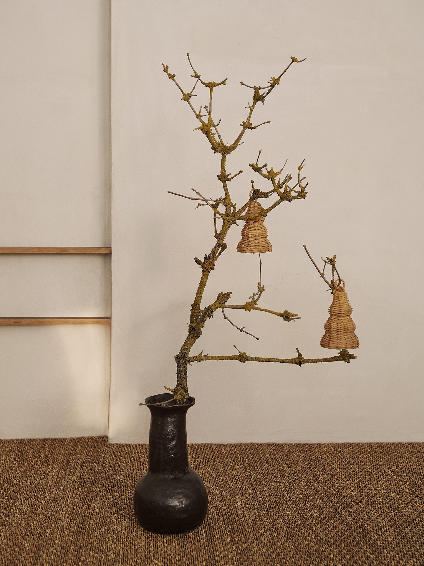 BRAIDED BELL rattan woven ornament set